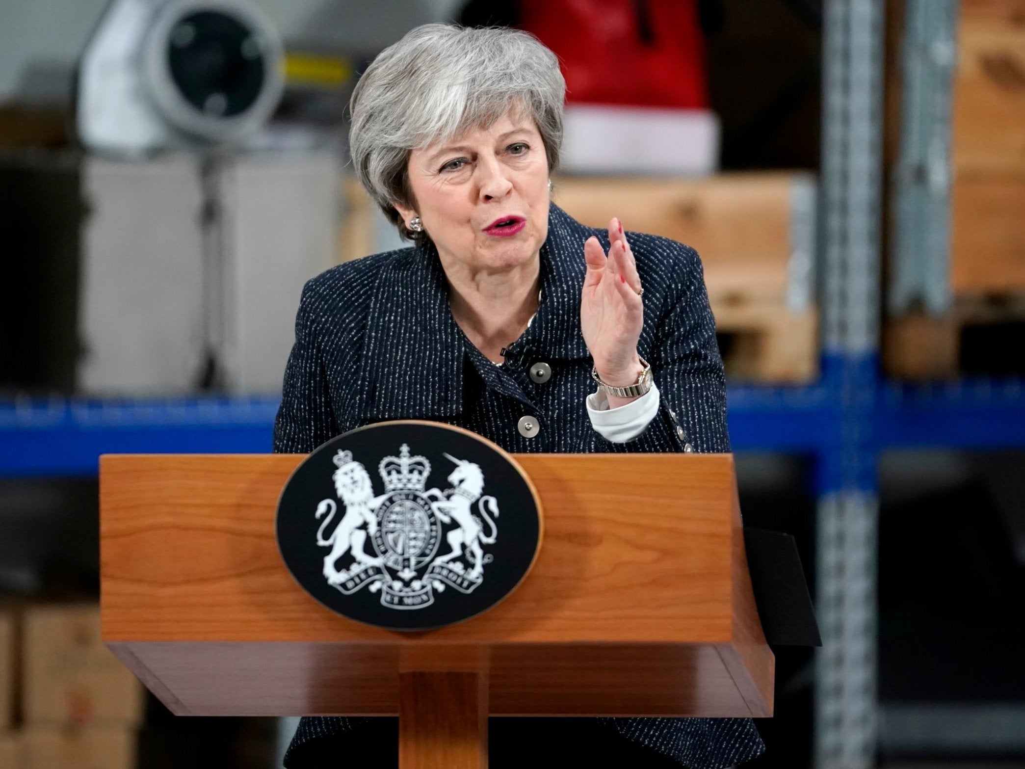 Theresa May speaking in Grimsby on Friday