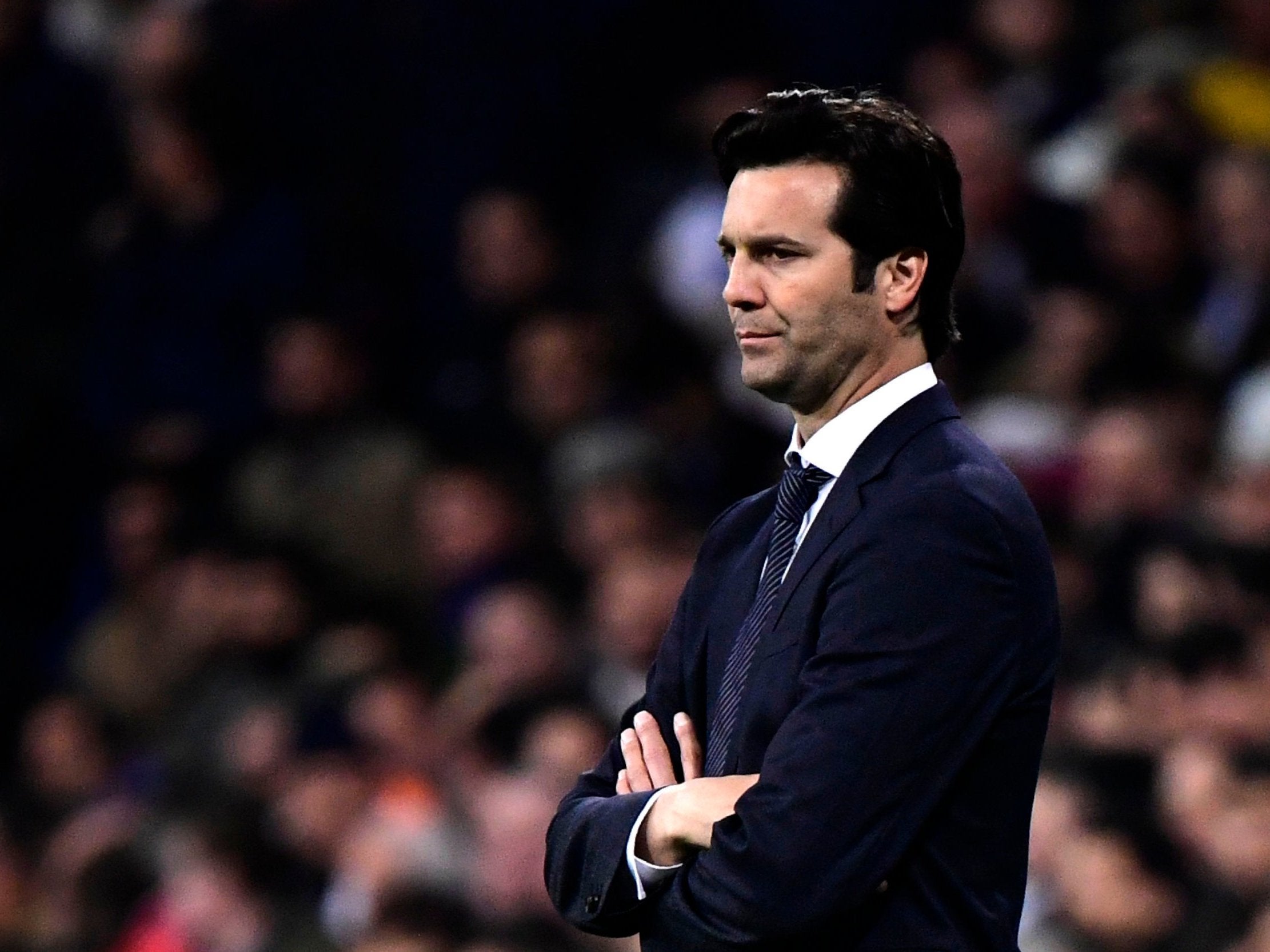 Santiago Solari looks on during Real Madrid’s defeat by Ajax