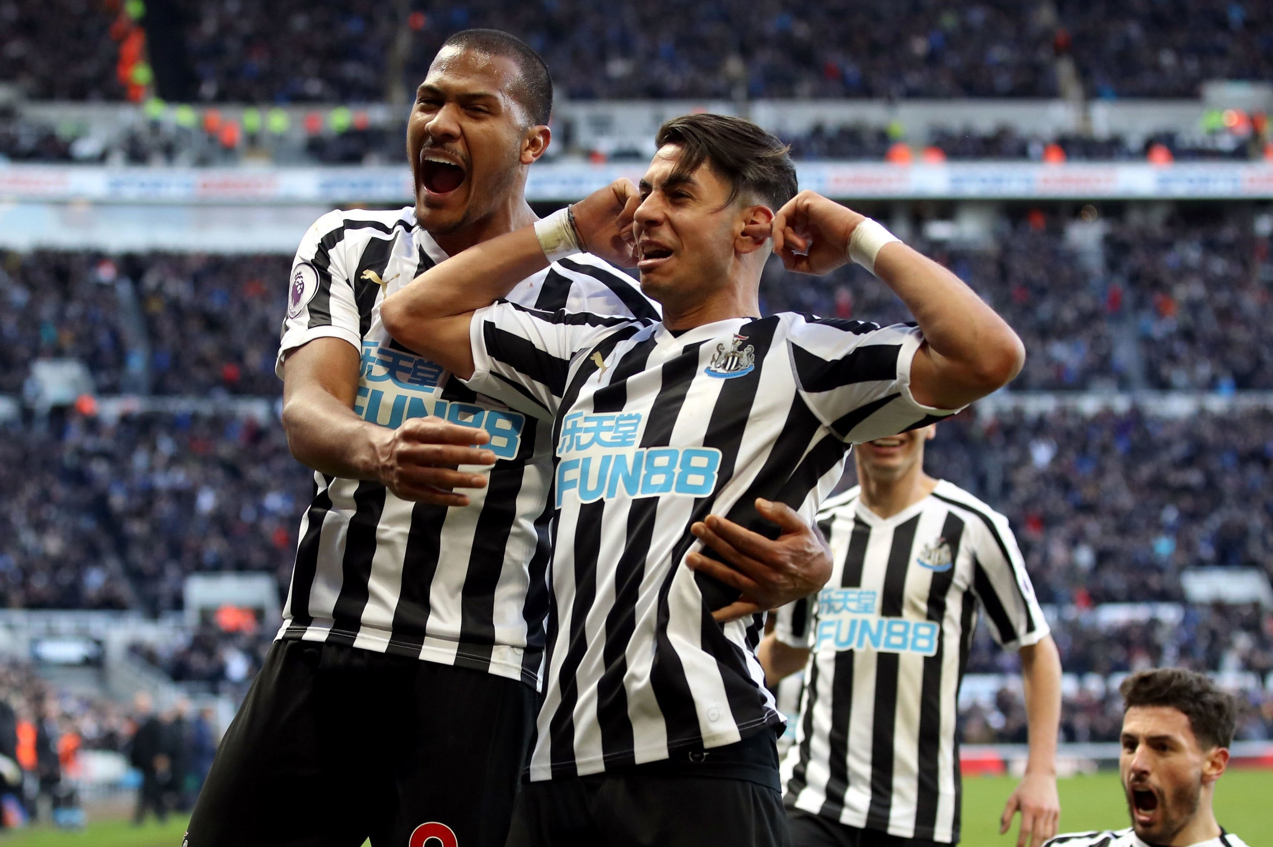 Ayoze Perez celebrates scoring for Newcastle