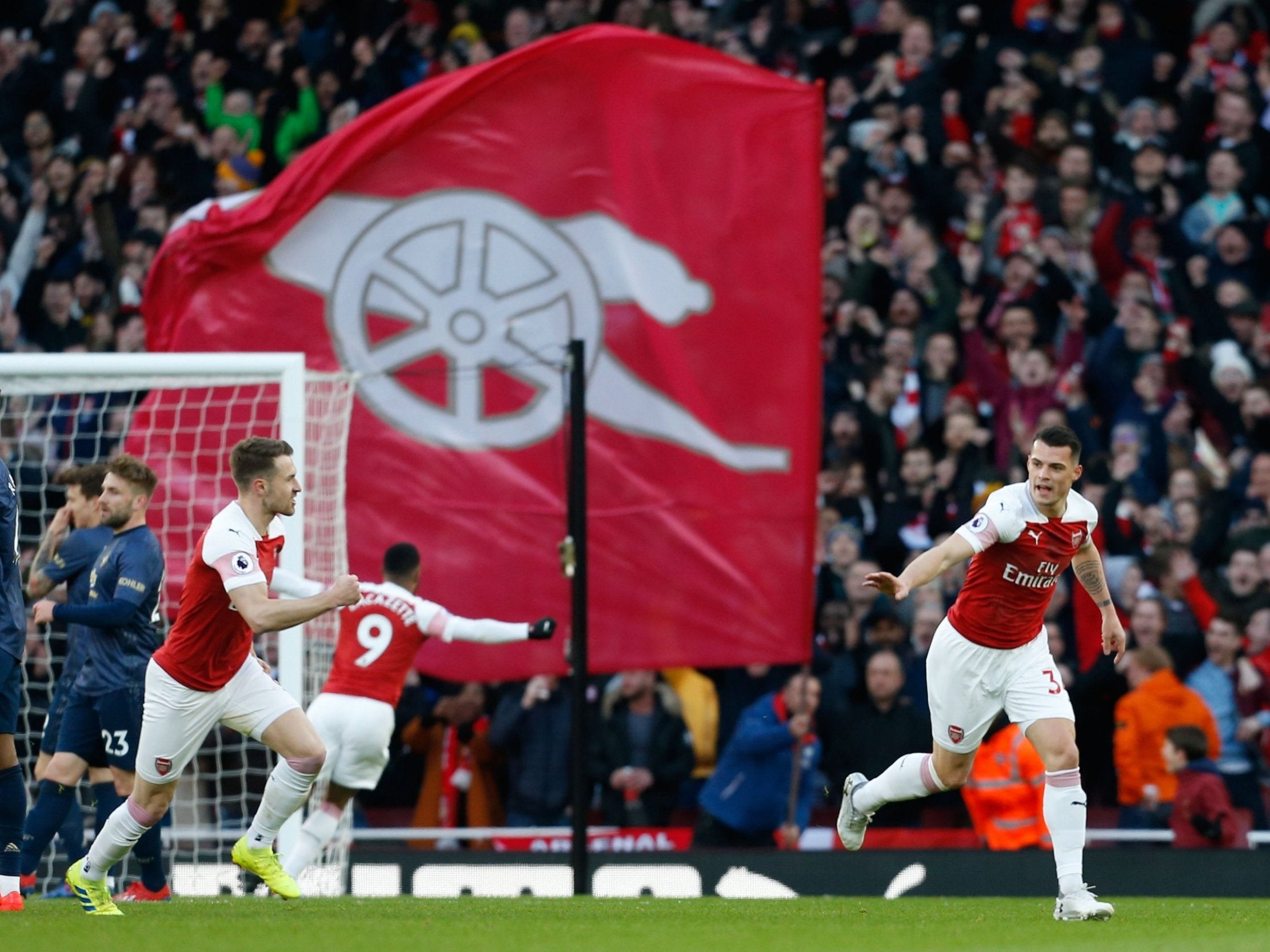 Xhaka celebrates after putting Arsenal ahead of Manchester United