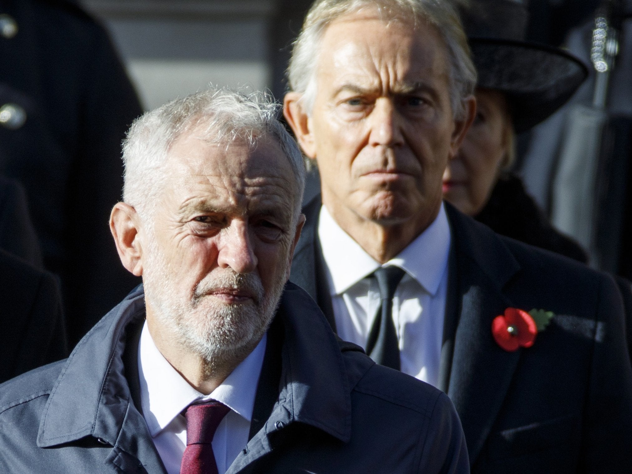 Follow my leader... Corbyn and Blair at a Remembrance Sunday event last year