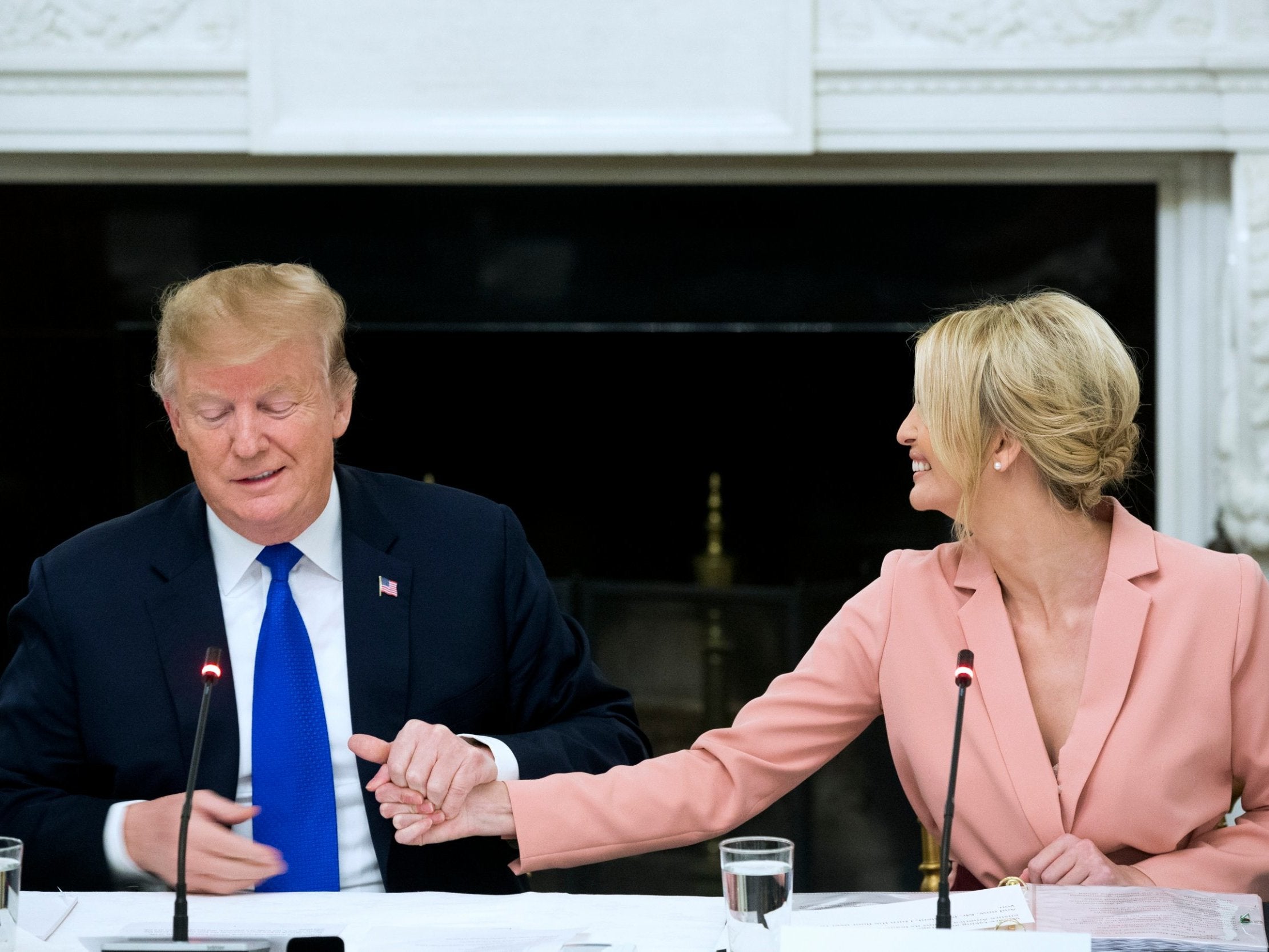 Pictured: US President Donald J. Trump (L) and his daughter Ivanka Trump (R), participate in an American Workforce Policy Advisory Board meeting in the State Dining Room of the White House in Washington, DC, USA, 6 March 2019.