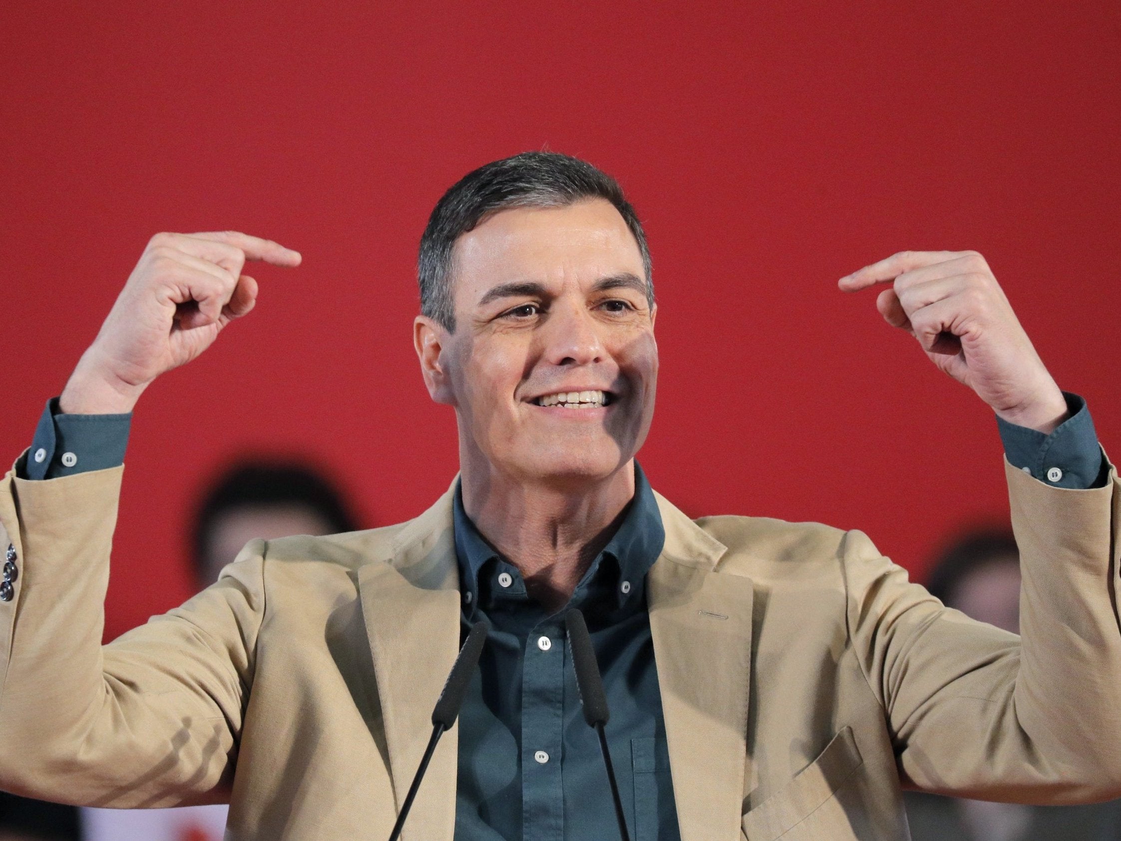 Pedro Sanchez, the Spanish prime minister, at a rally in A Coruna, Galicia