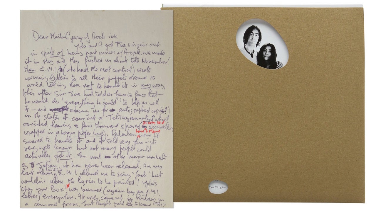 The letter John Lennon sent where he expressed anger over the treatment of his 'Two Virgins' album with Yoko Ono