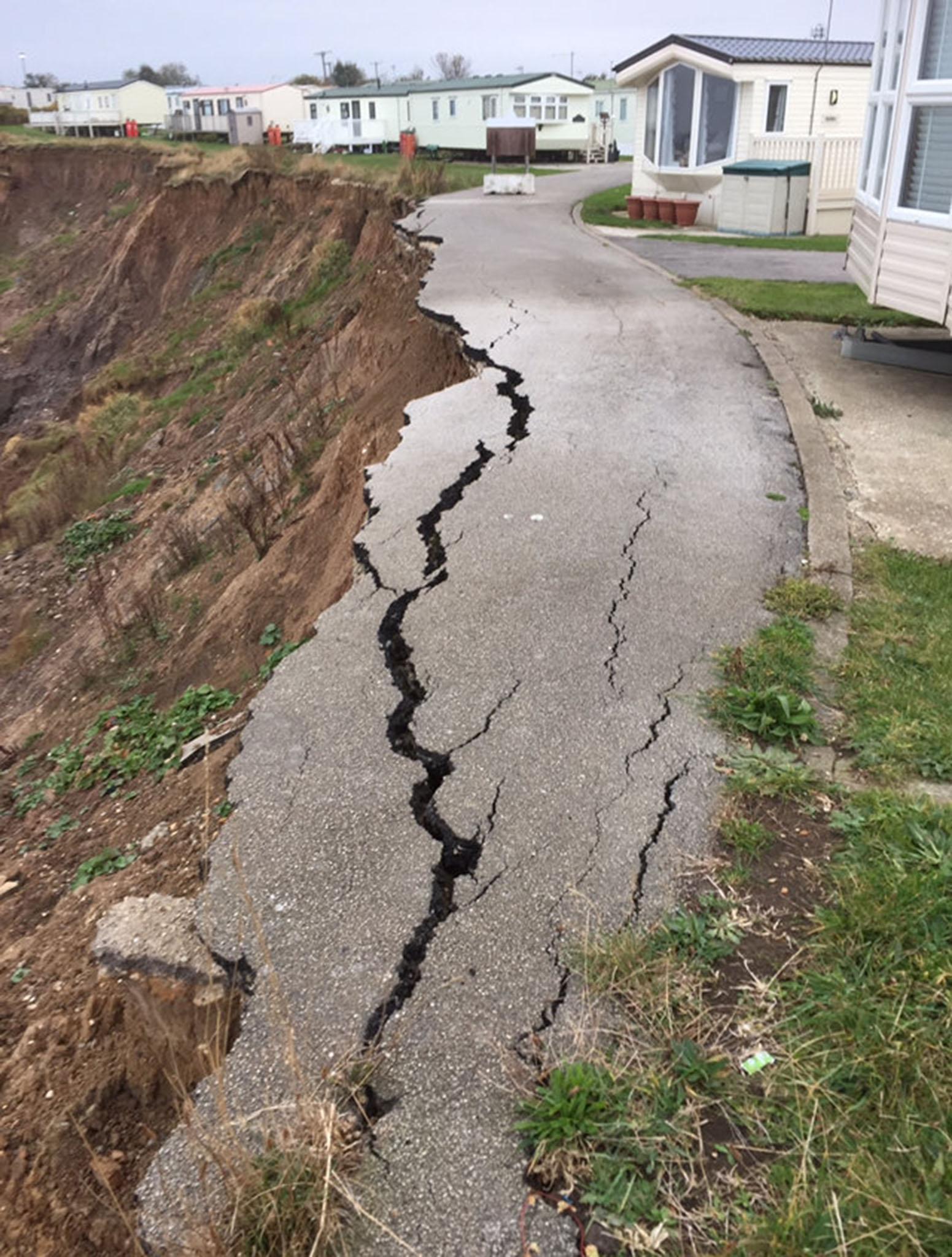 A large crack appeared just metres from caravan doorsteps in Yorkshire this year