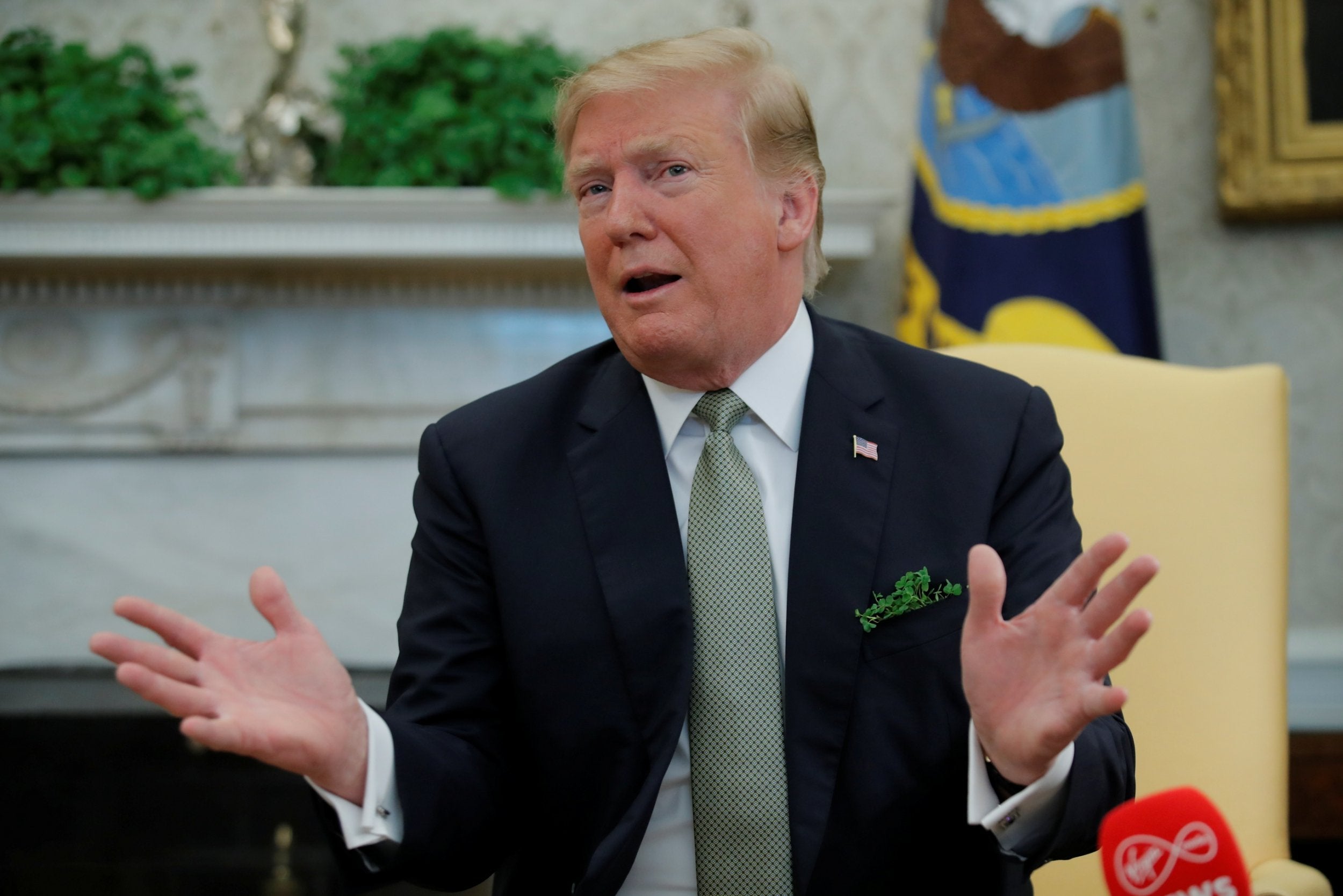 Trump speaks while meeting Ireland’s PM Leo Varadkar in the White House