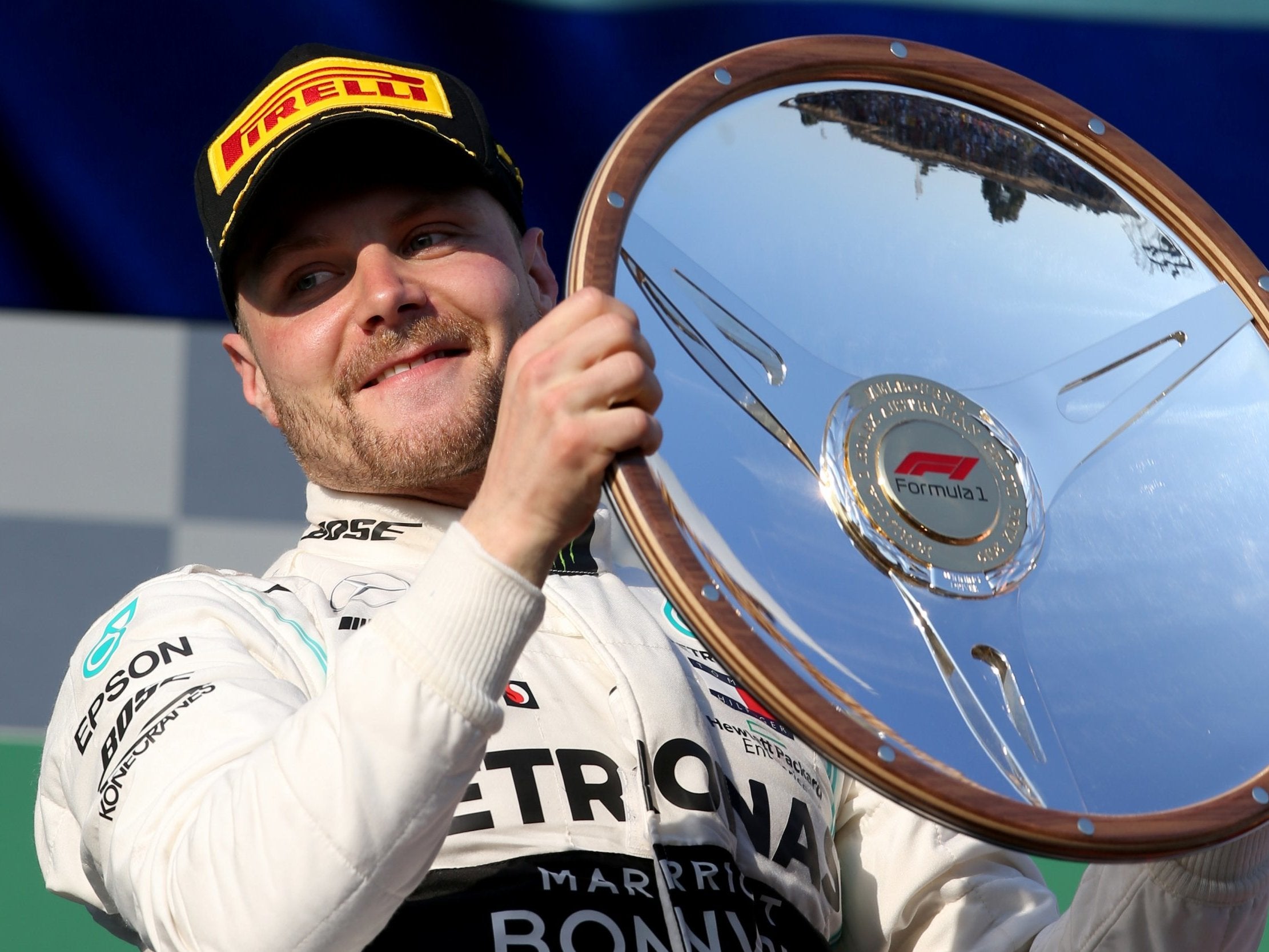 Valtteri Bottas celebrates winning the Australian Grand Prix in Melbourne