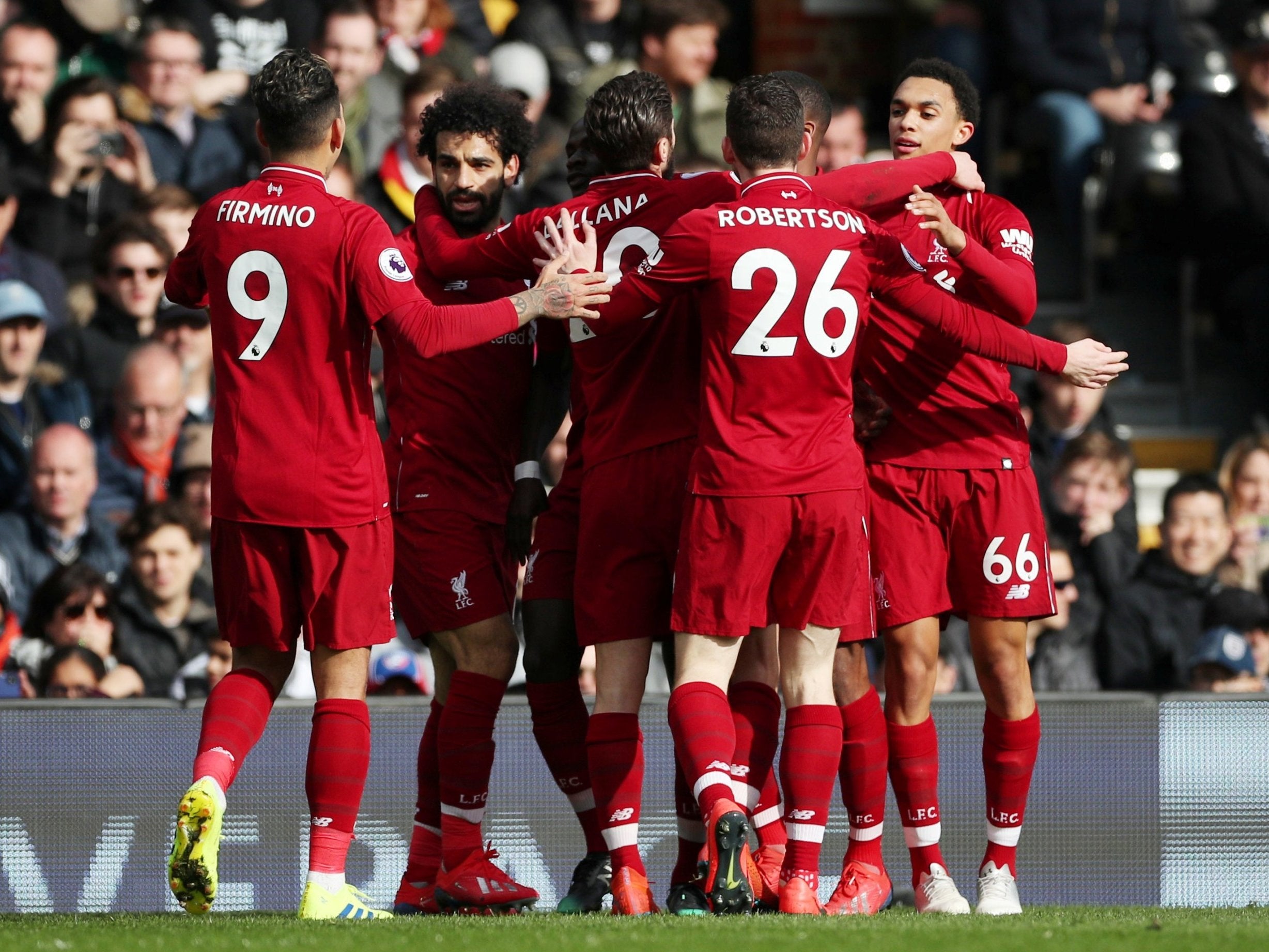 Liverpool's Sadio Mane celebrates scoring their first goal