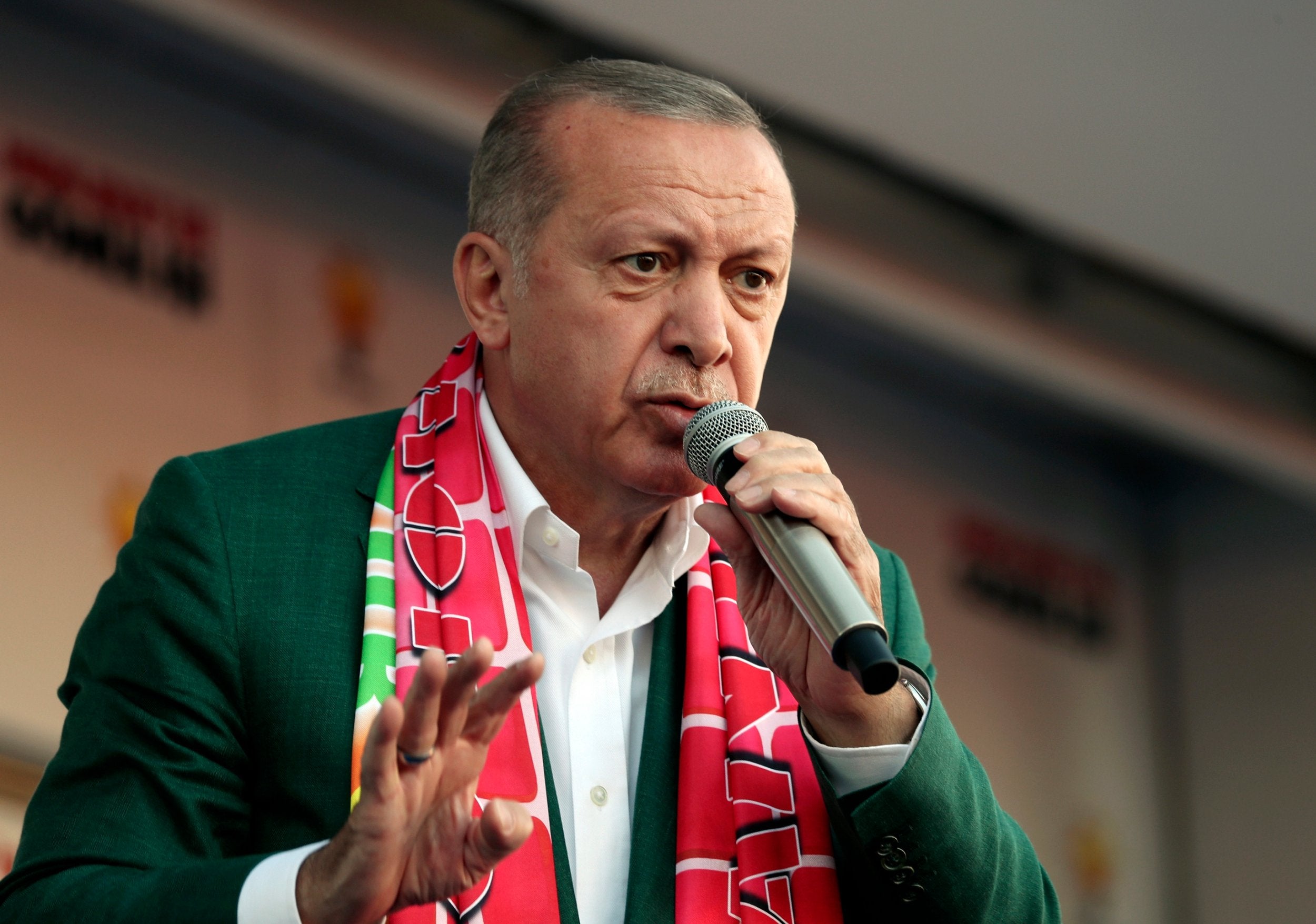 Turkey’s President Recep Tayyip Erdogan addresses supporters at a rally in Antalya in March