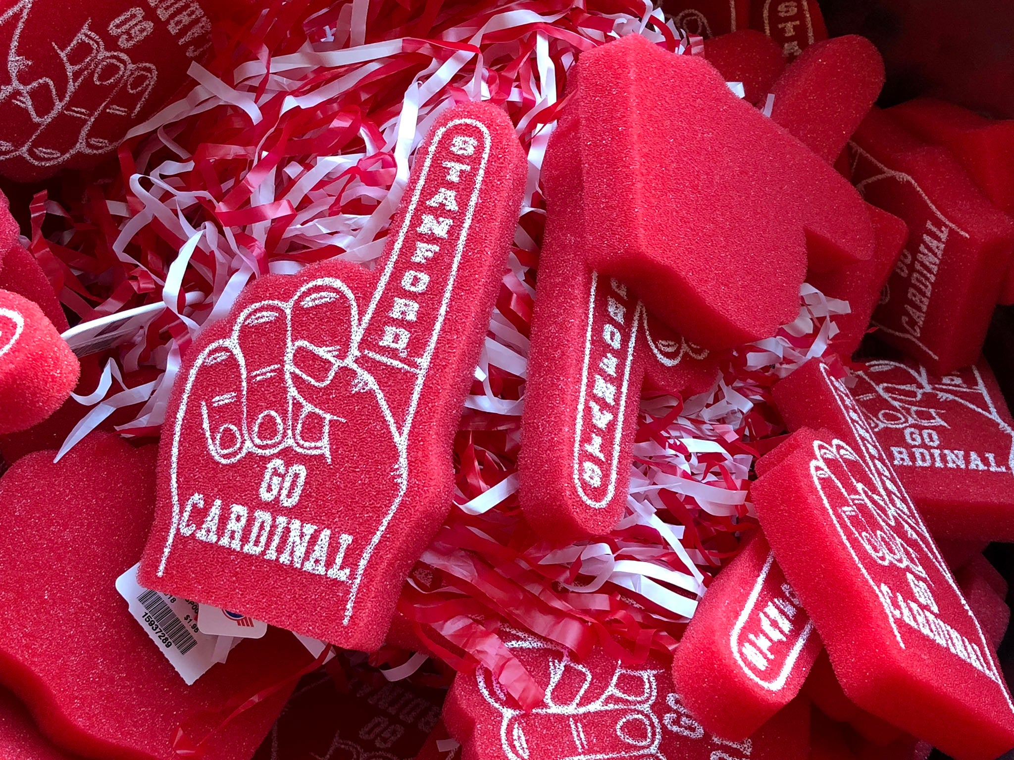 Foam fingers with the Stanford University logo. The institution was one of those involved in the scheme (Getty)