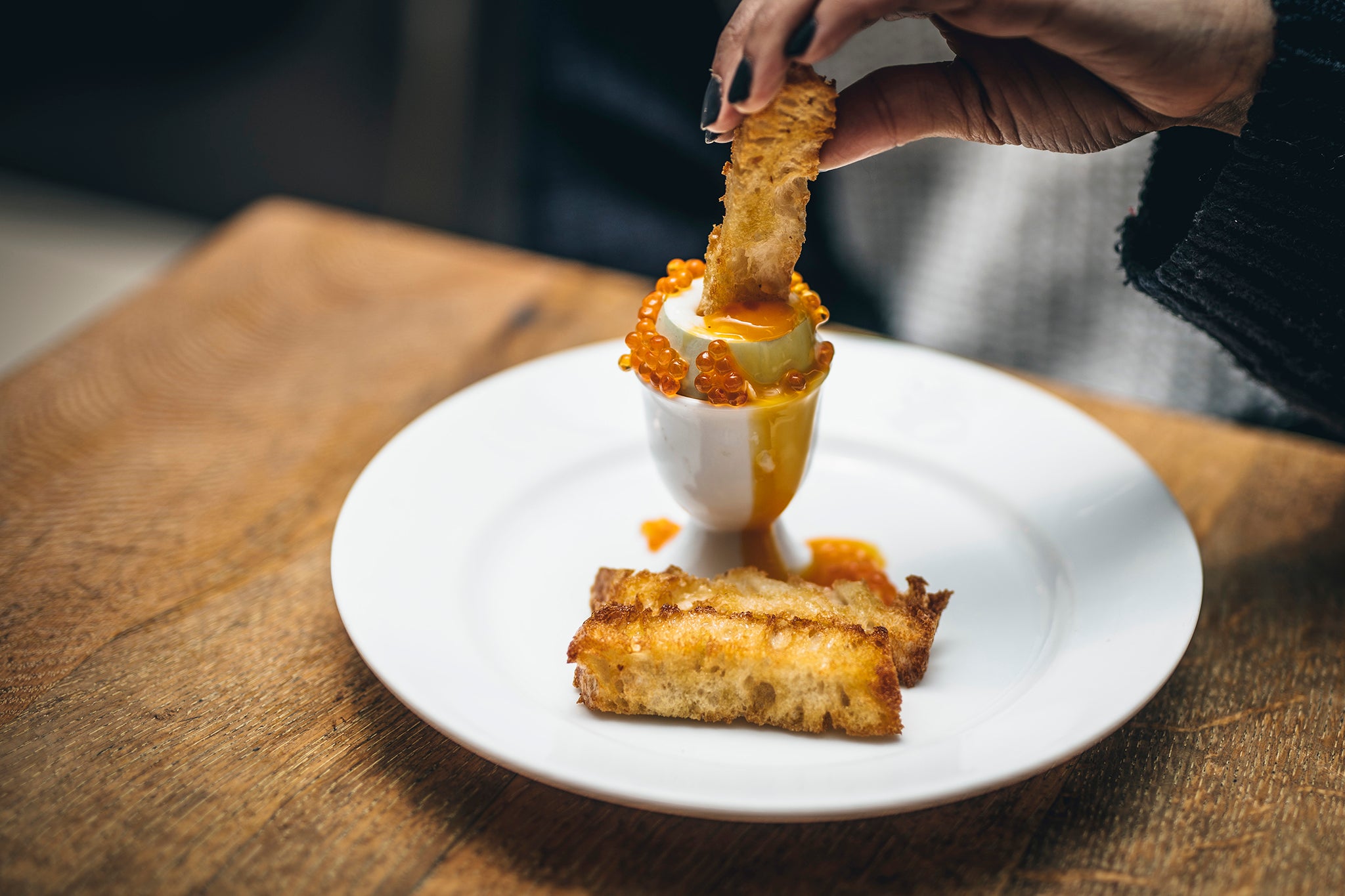 The dippy egg: trout roe adds a nice fishy punch, but there’s not enough soldiers to share