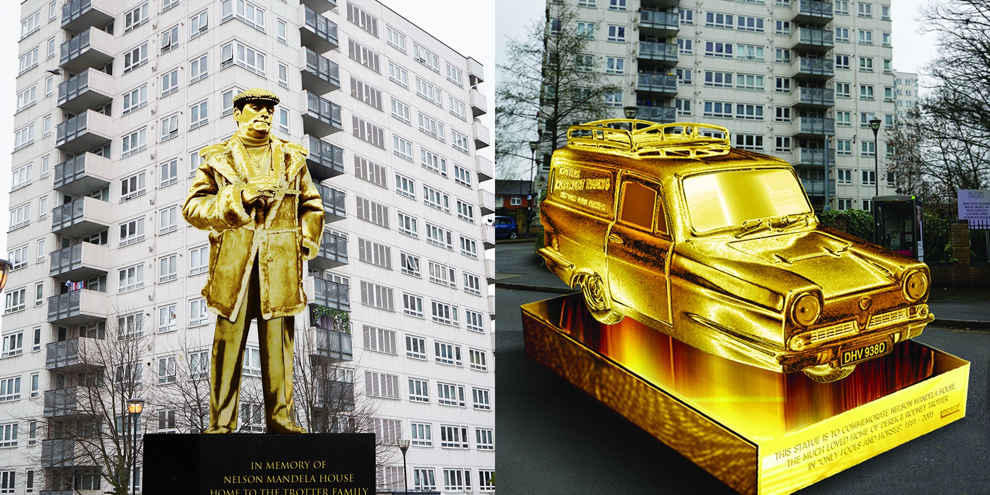 Comedy TV Channel Gold is campaigning for a golden statue of either Del Boy or his car to be installed at the site of Harlech Tower in west London