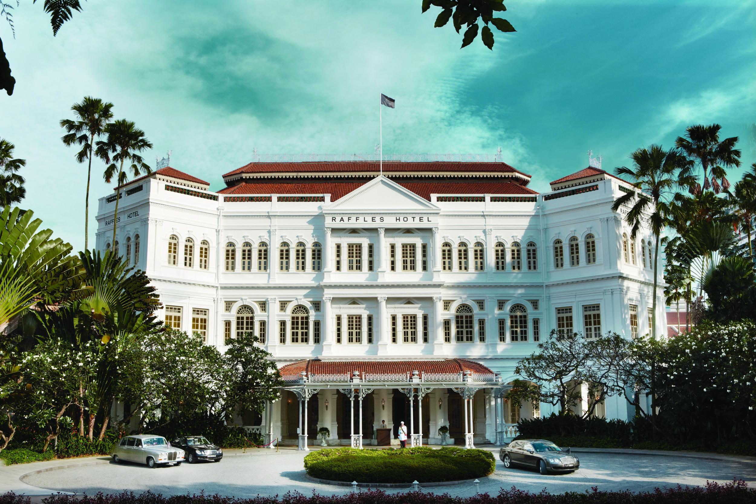 The grand facade of Raffles Singapore