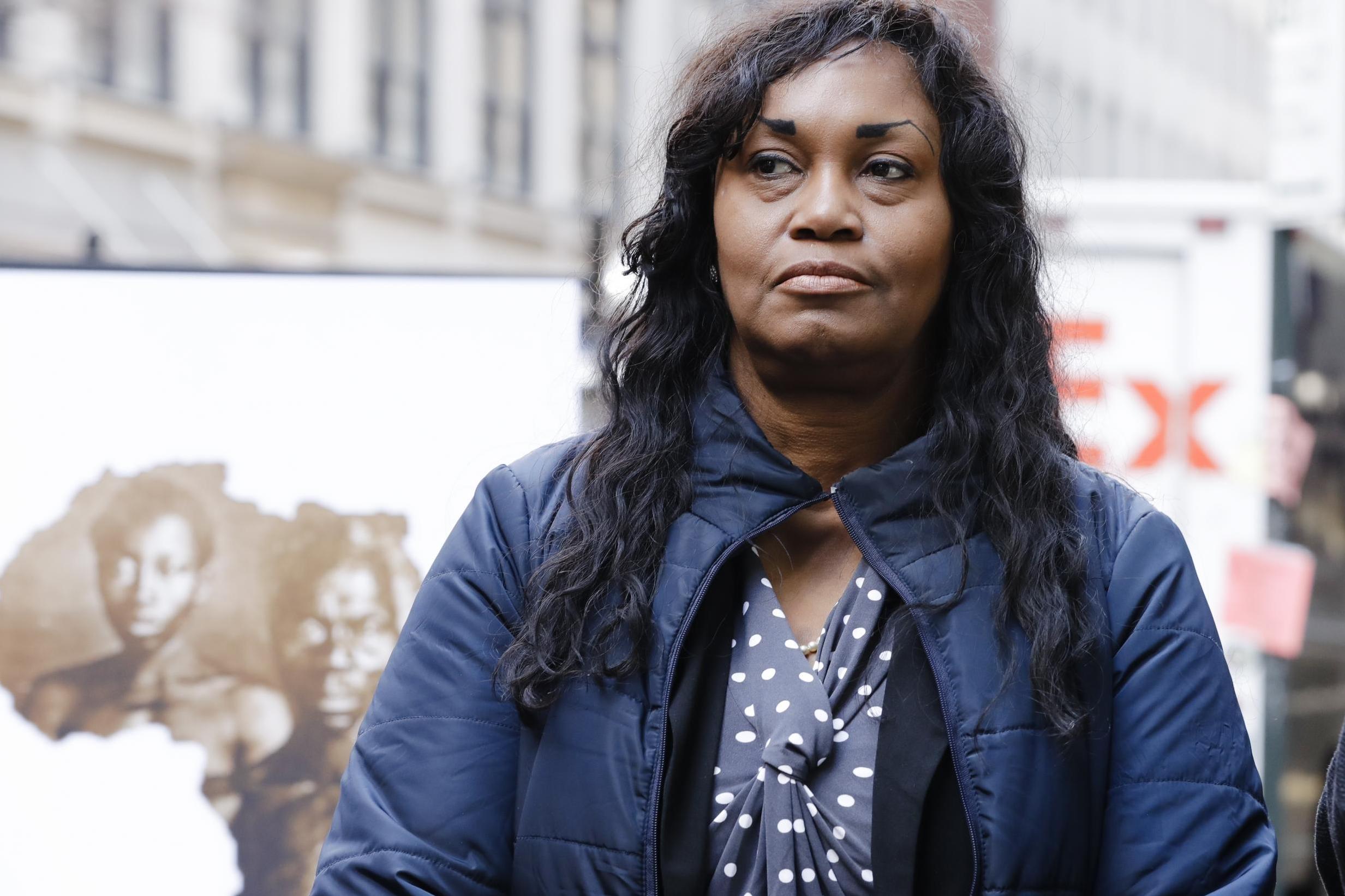 Tamara Lanier attends a news conference near the Harvard Club Wednesday, on 20 March, 2019, in New York.