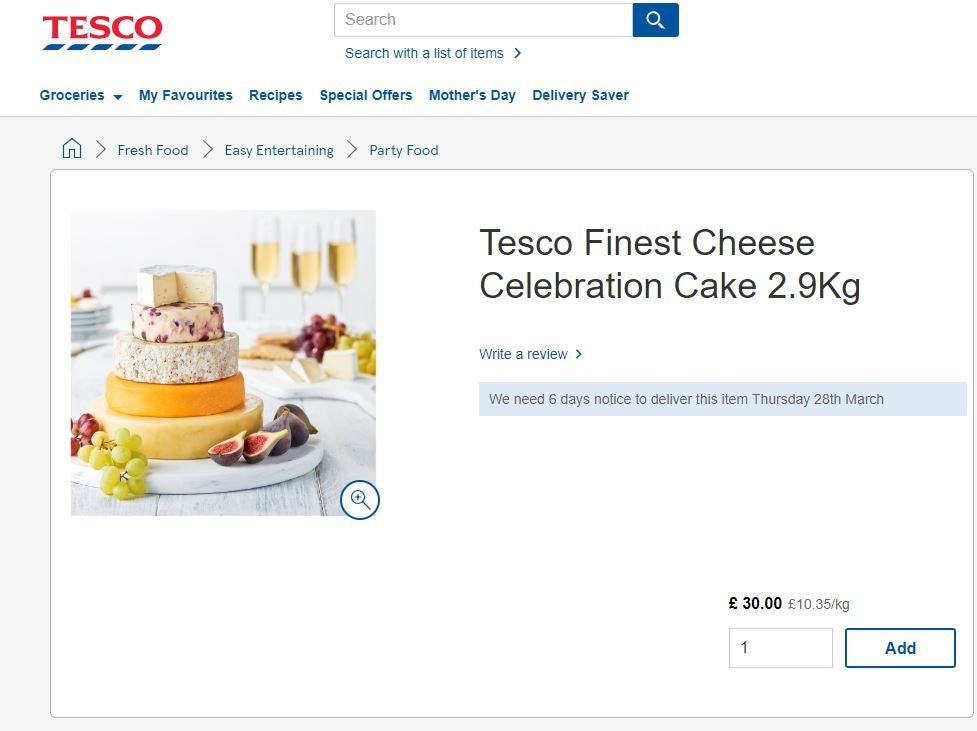 Tesco Finest Cheese Celebration Cake