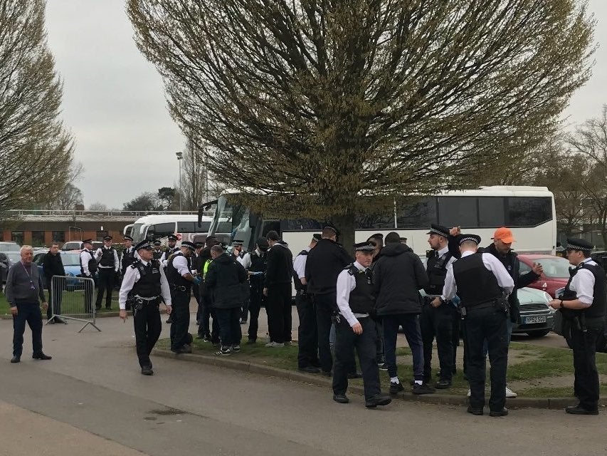 Police interact with PSG fans