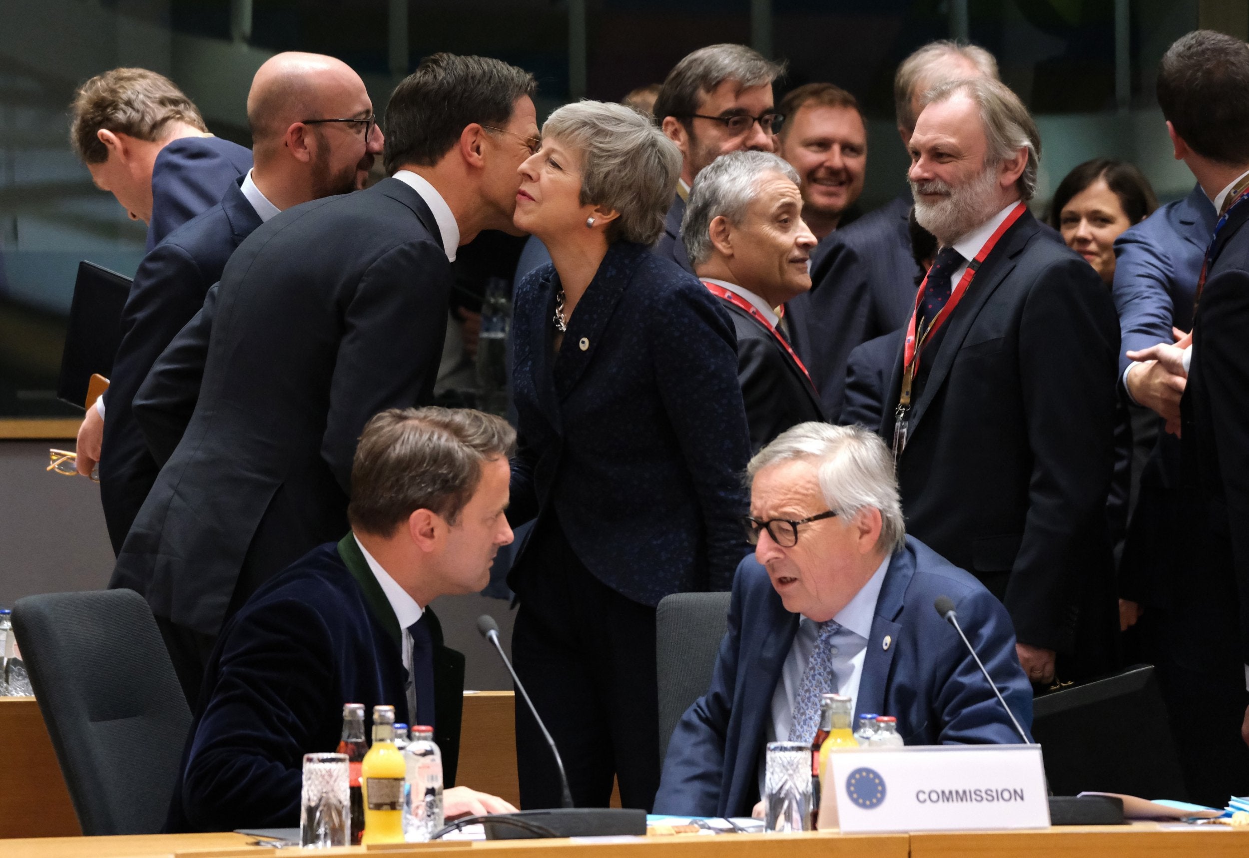 Theresa May is greeted by Dutch PM Mark Rutte on Thursday