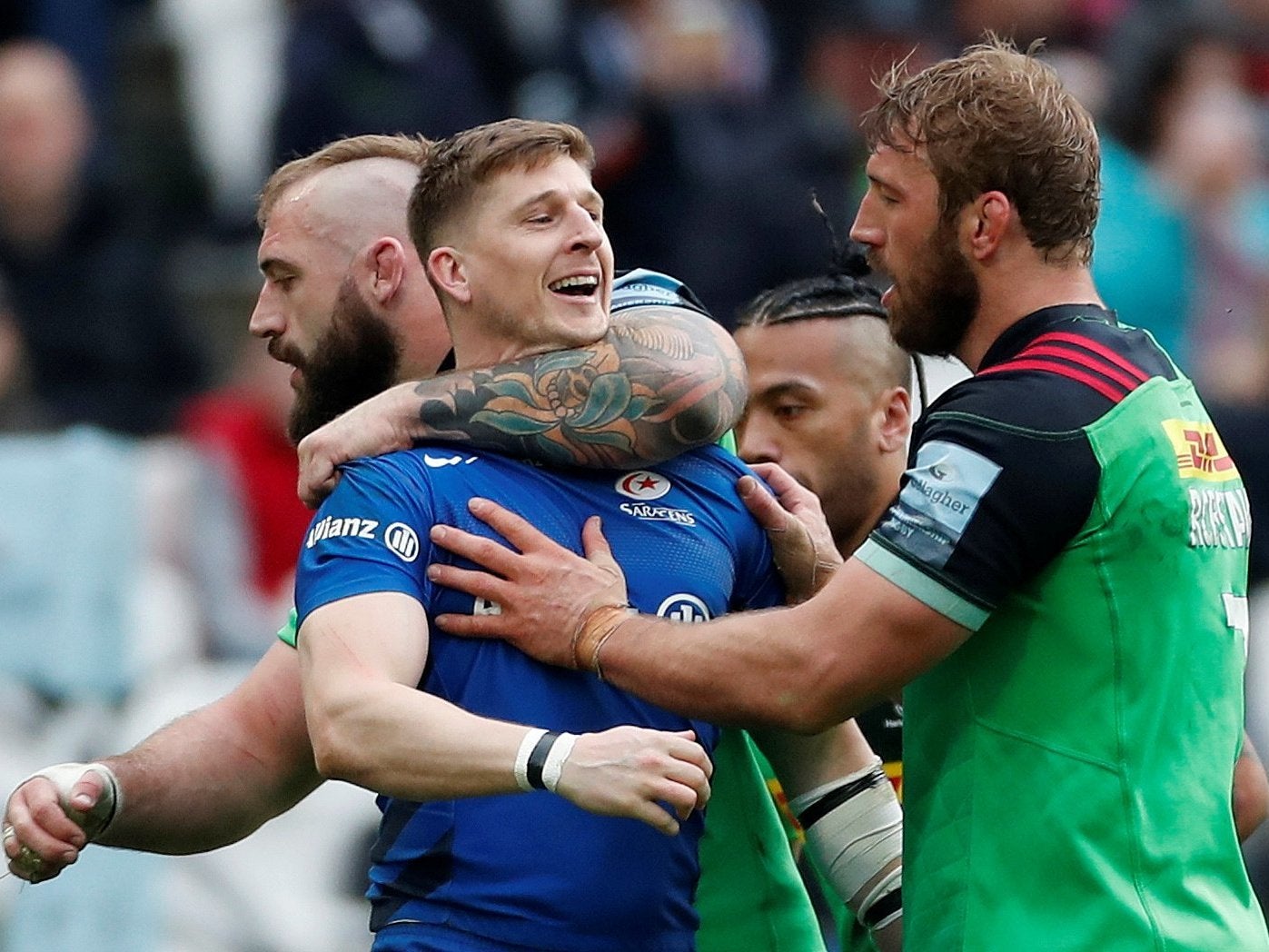 David Strettle tangles with Joe Marler and Chris Robshaw