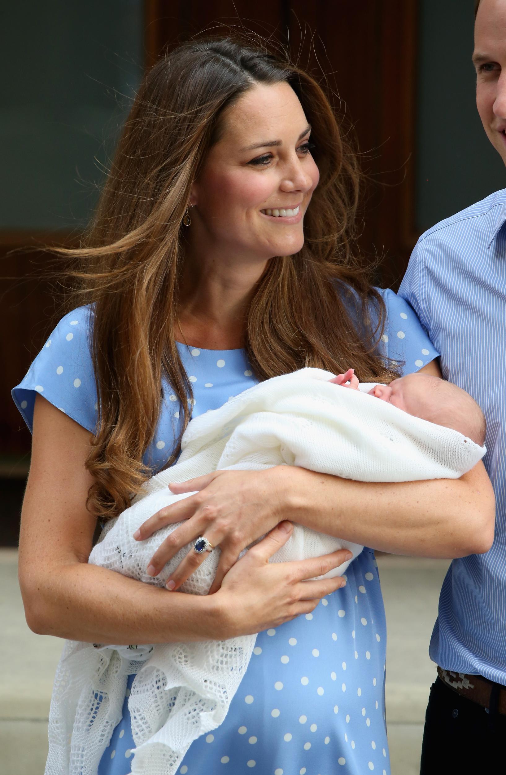 Prince George and the Duchess of Cambridge on the steps of the Lindo Wing, St Mary's Hospital