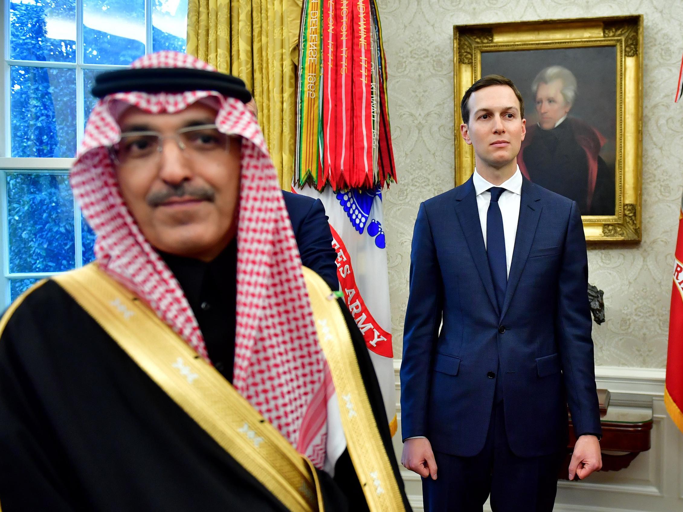 White House advisor Jared Kushner and a member of the Saudi Delegation during a meeting between president Donald Trump and Crown Prince Mohammed bin Salman