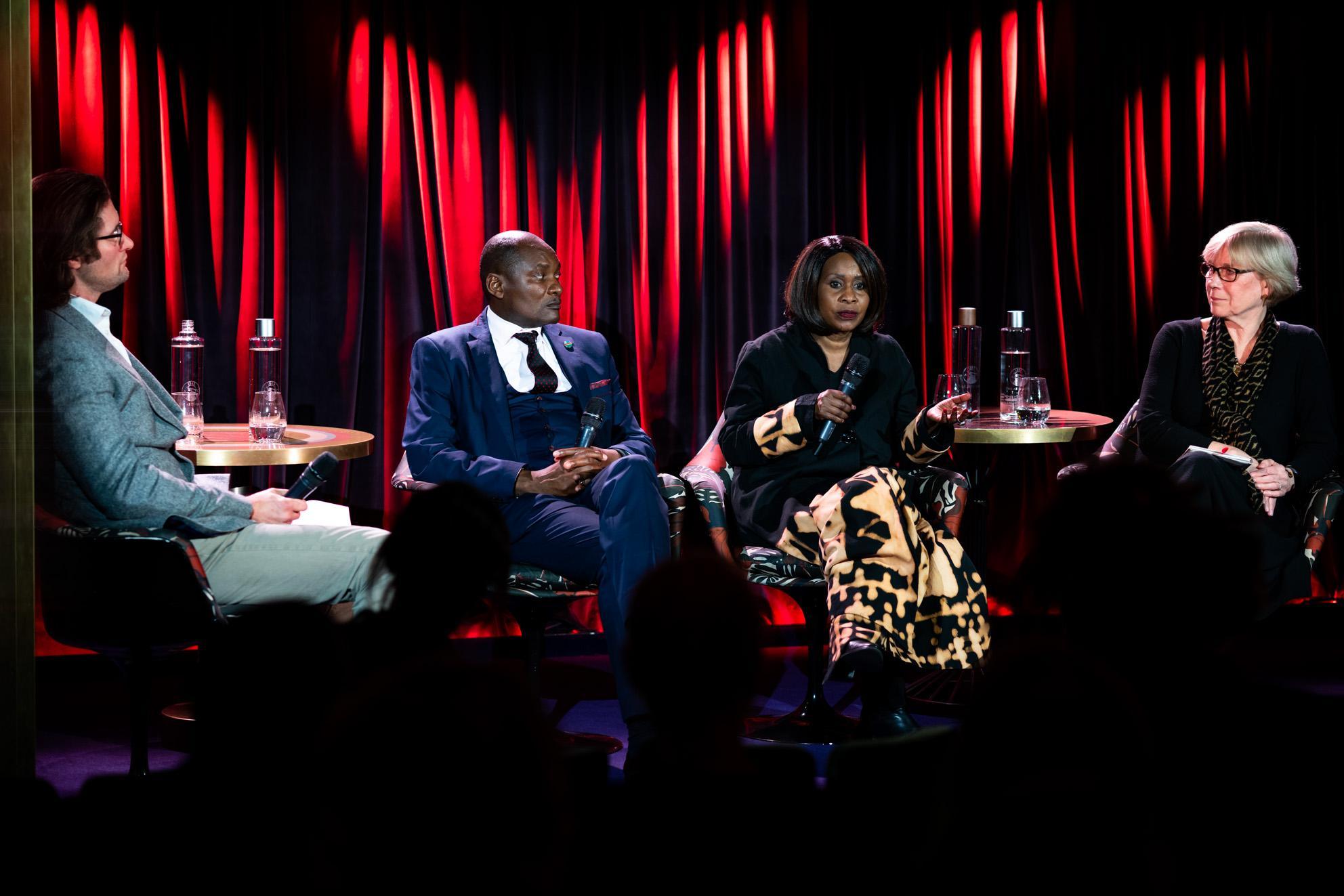 (L - R) Space for Giants' founder Max Graham, Pohamba Shifeta, Namibia's Minister of Environment and Tourism, Professor Judi Wakhungu, Kenya's former Cabinet Secretary of Environment, and Professor Phyllis Lee