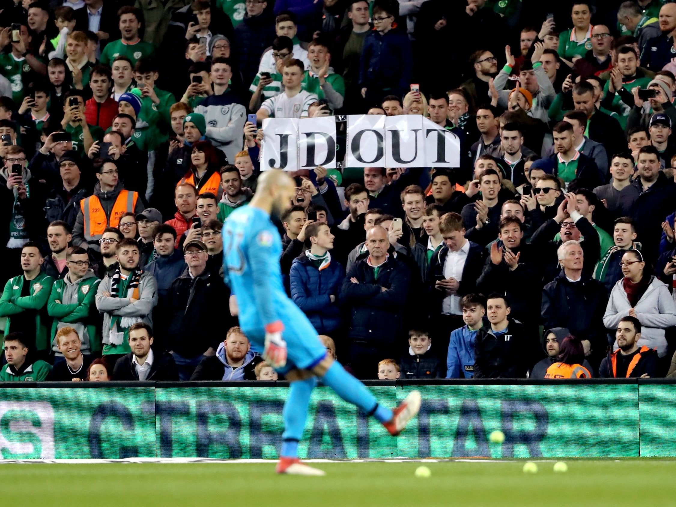 Ireland fans protest against FAI chief executive John Delaney