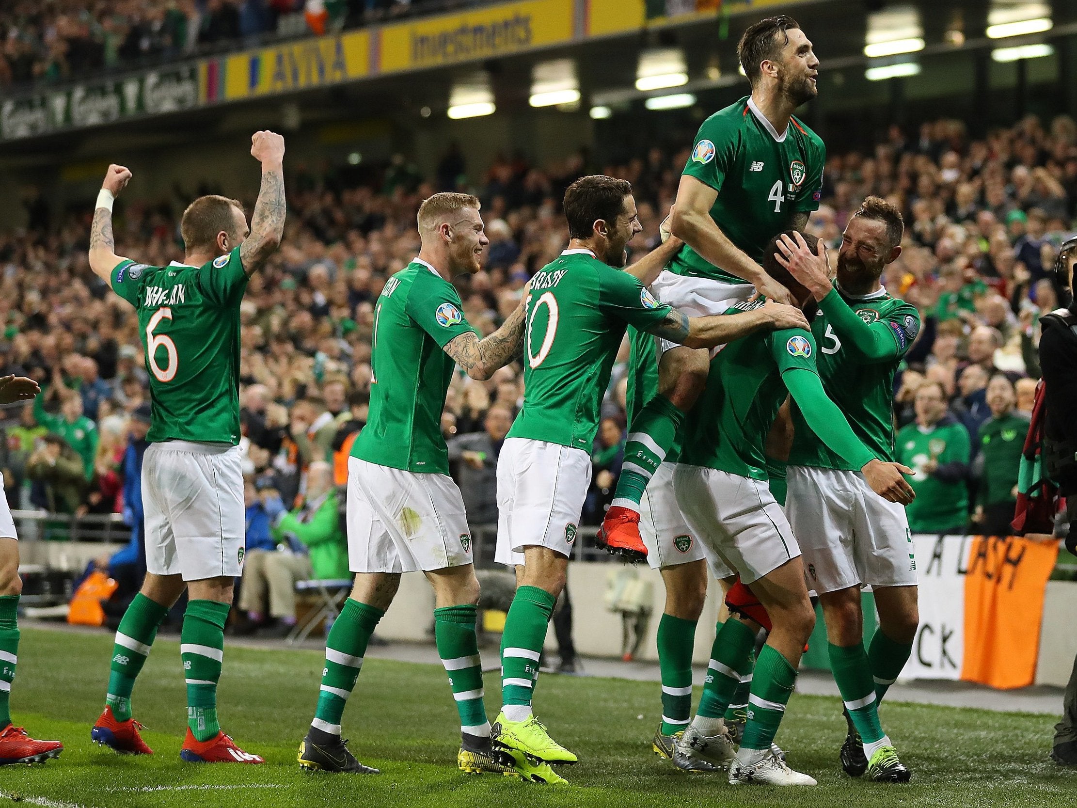 Ireland celebrate Conor Hourihane’s crucial goal