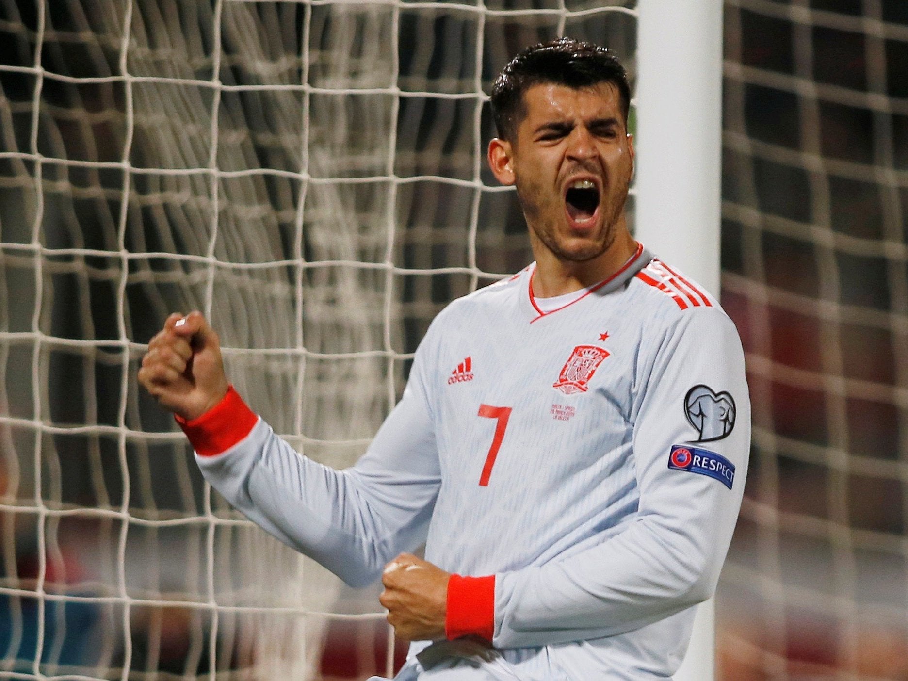 Alvaro Morata celebrates scoring vs Malta