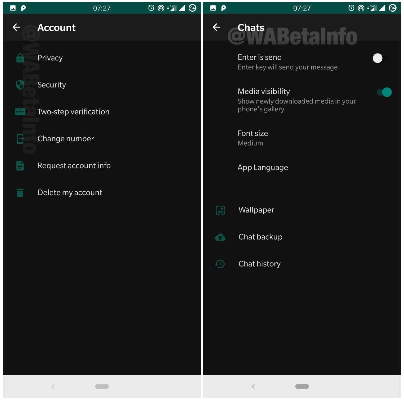 Leaked screenshots show what dark mode in WhatsApp will look like