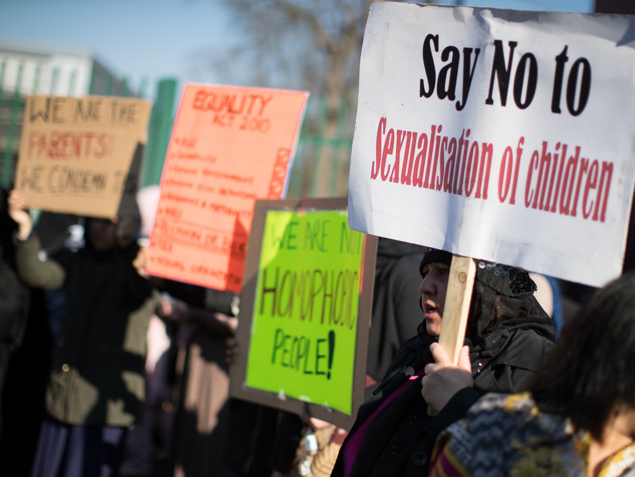 Protesters demonstrate against lessons about gay relationships in Birmingham in March