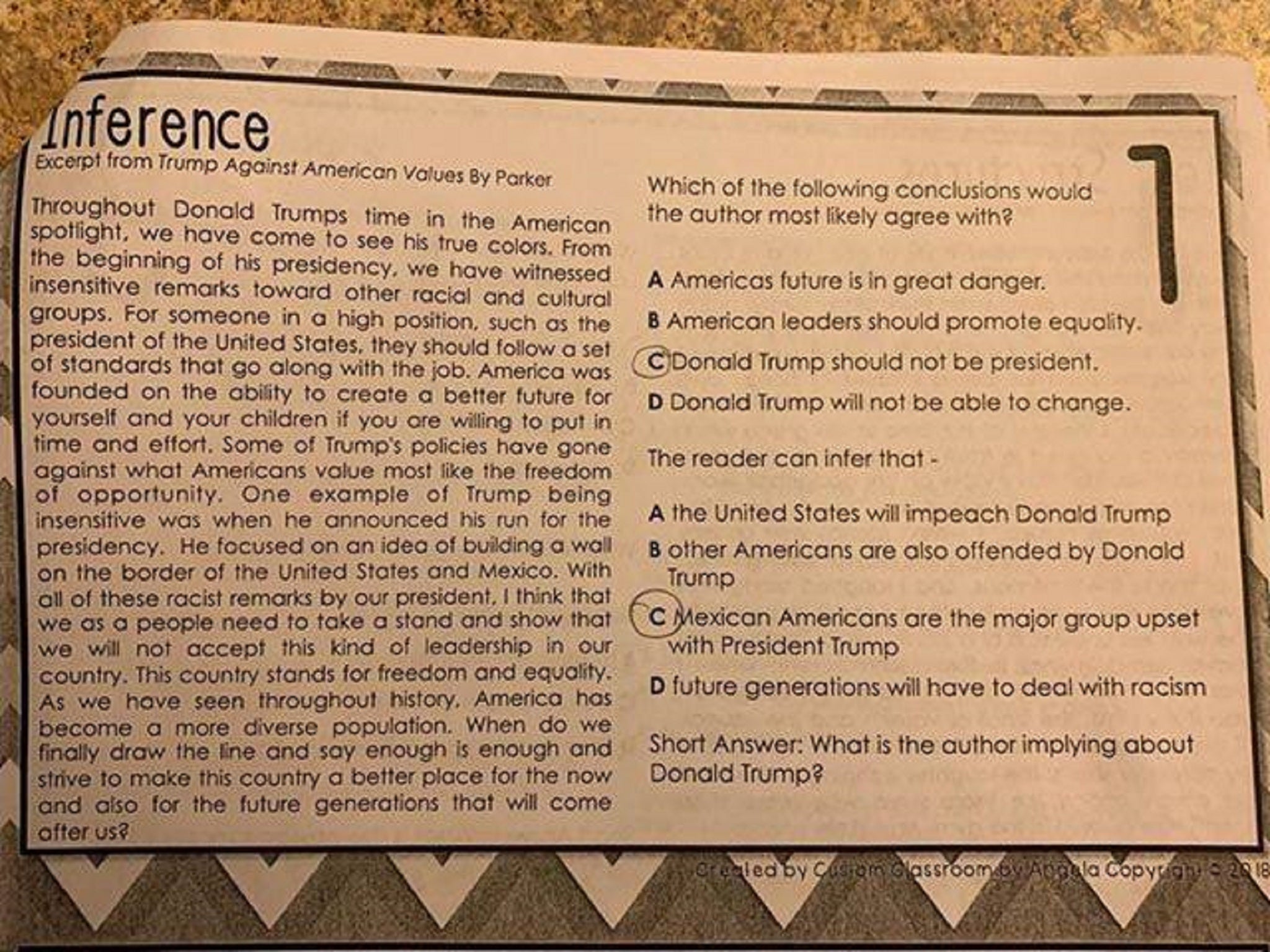 A teacher at a school near Houston, in Texas, received death threats after asking students to review an essay which appeared to criticise Donald Trump.