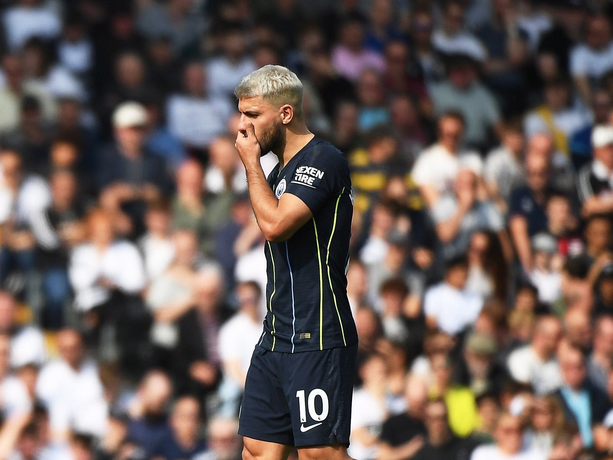 Sergio Aguero was forced off with injury in the second half