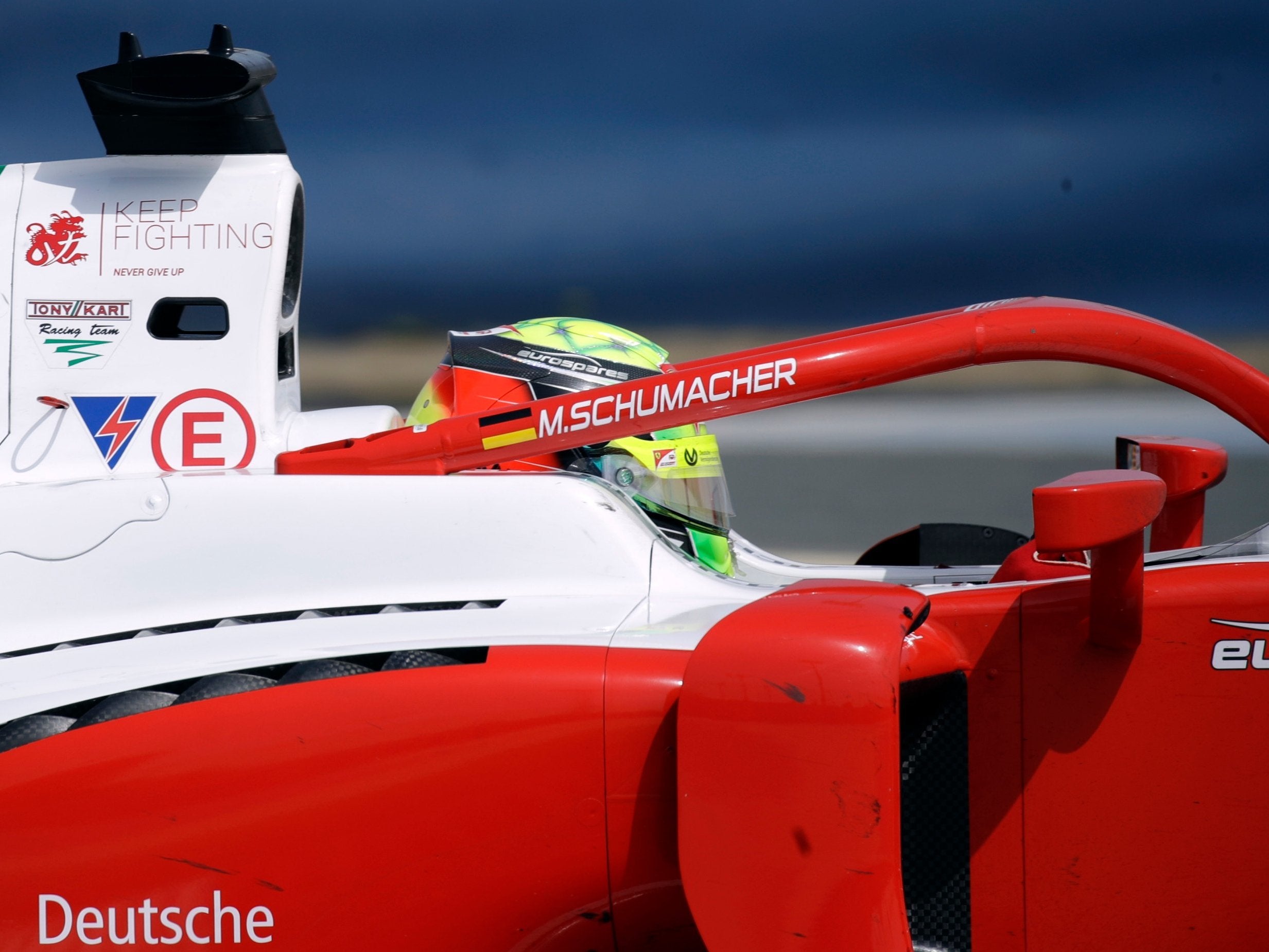 Mick Schumacher is carrying the 'Keep Fighting Michael' logo on his car for his father