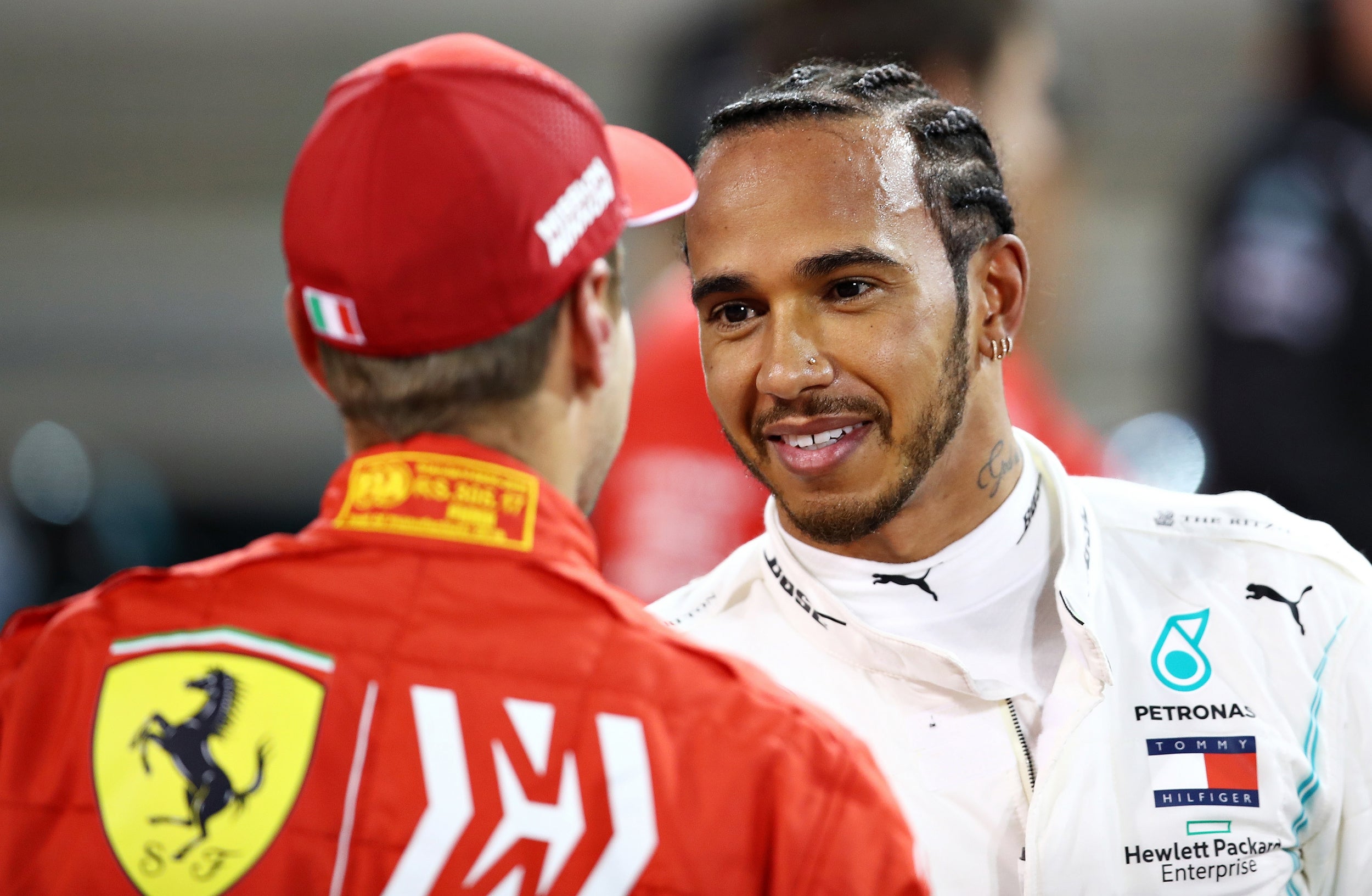 Lewis Hamilton congratulates Leclerc on his pole position (Getty)