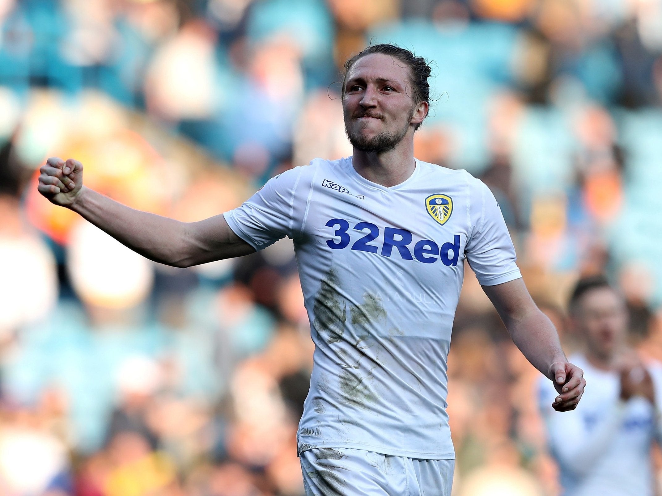 Luke Ayling celebrates victory after the final whistle