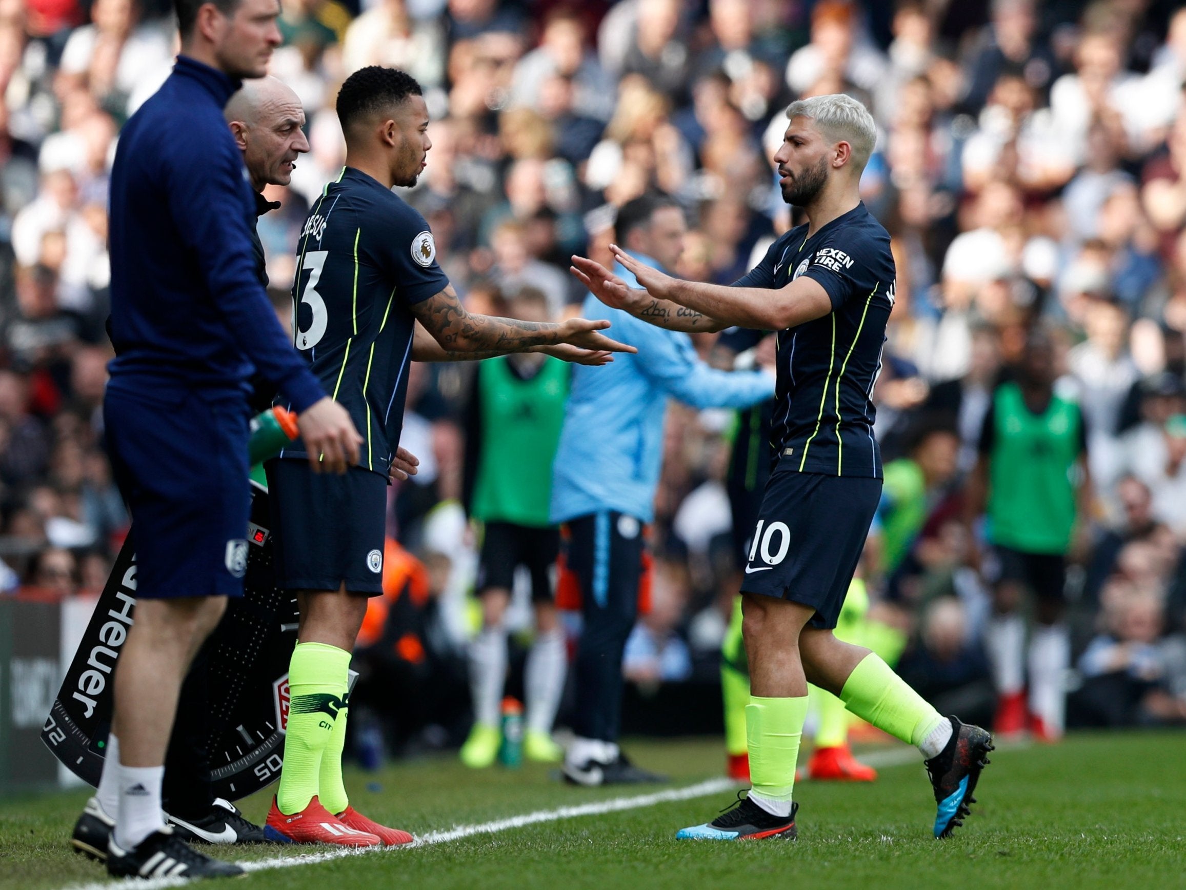 Sergio Aguero was forced off with injury during Manchester City's 2-0 win over Fulham