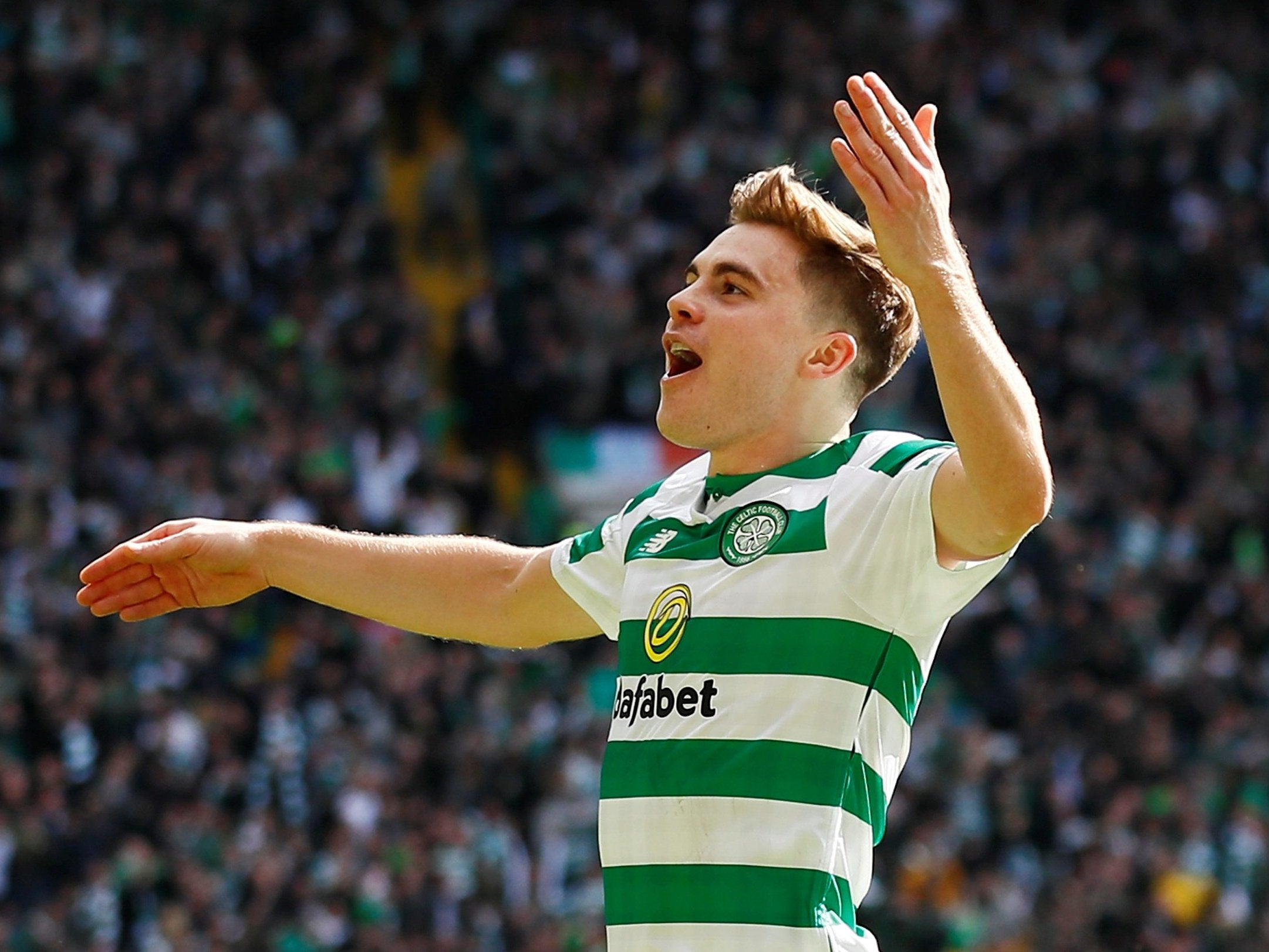 James Forrest celebrates the late winner