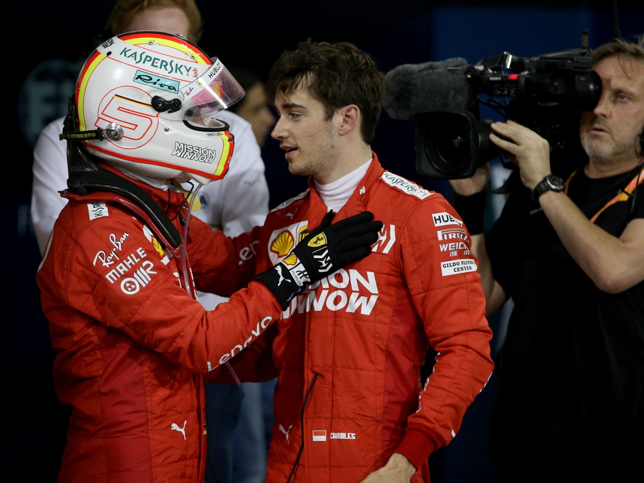 Vettel consoles Leclerc after the race