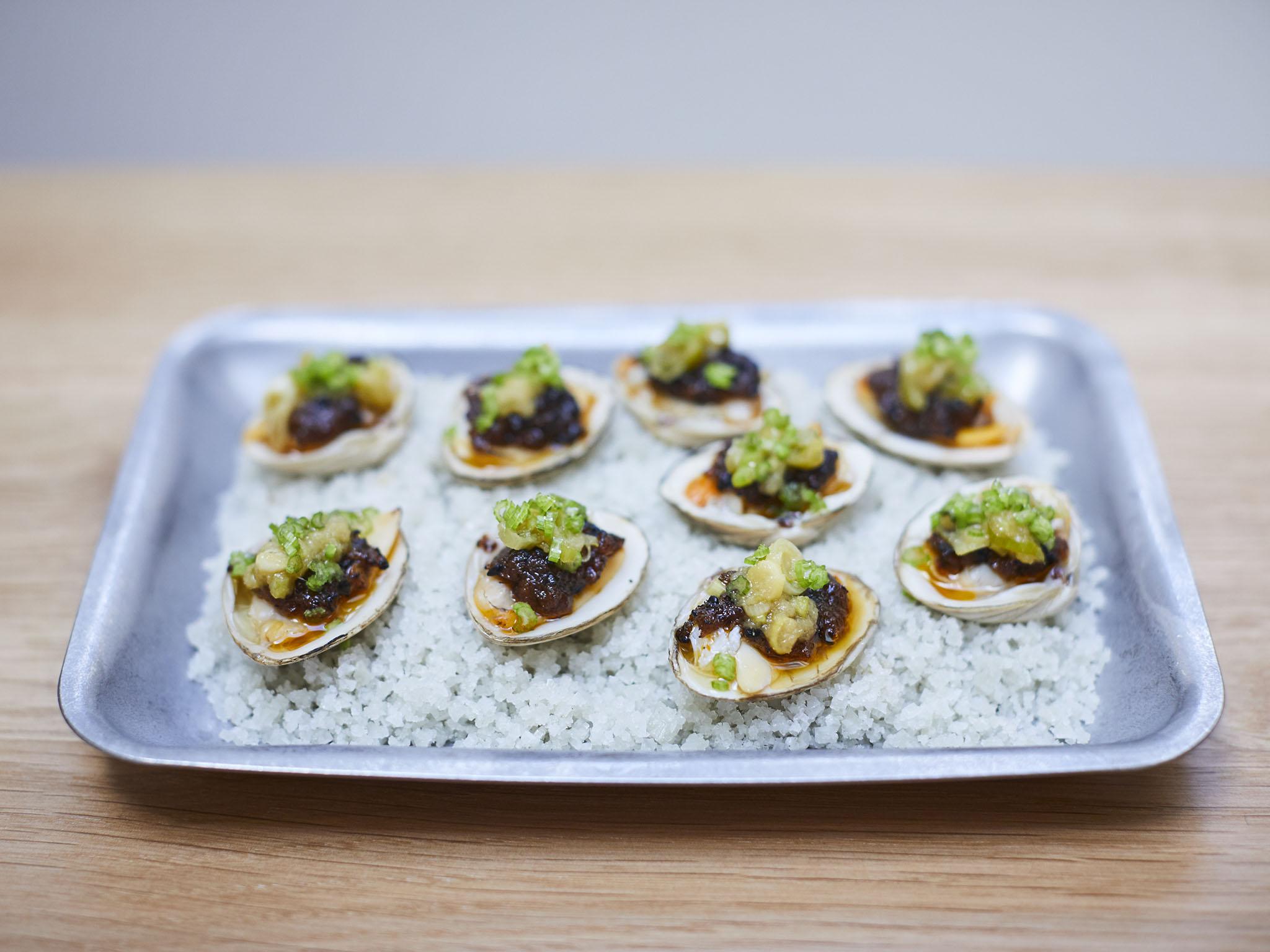 Cockles from the Isle of Barra, topped with smoked ham and a little burnt chilli, strong flavours, but my, they are good