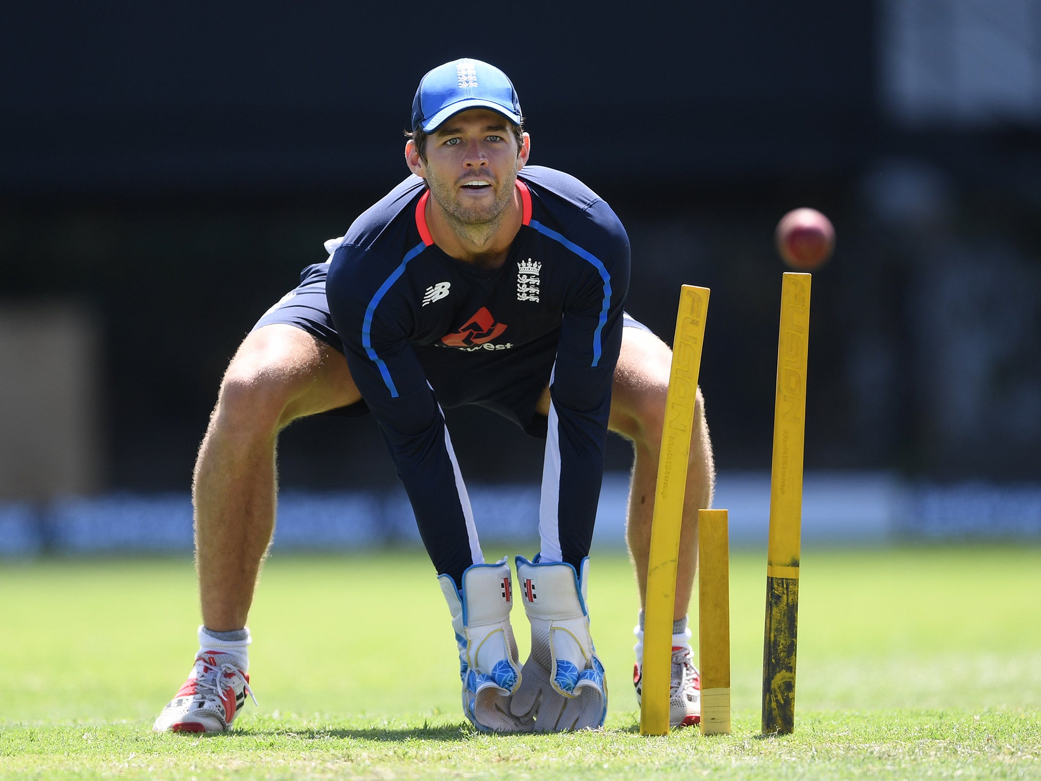 Ben Foakes keeps wicket during a nets session