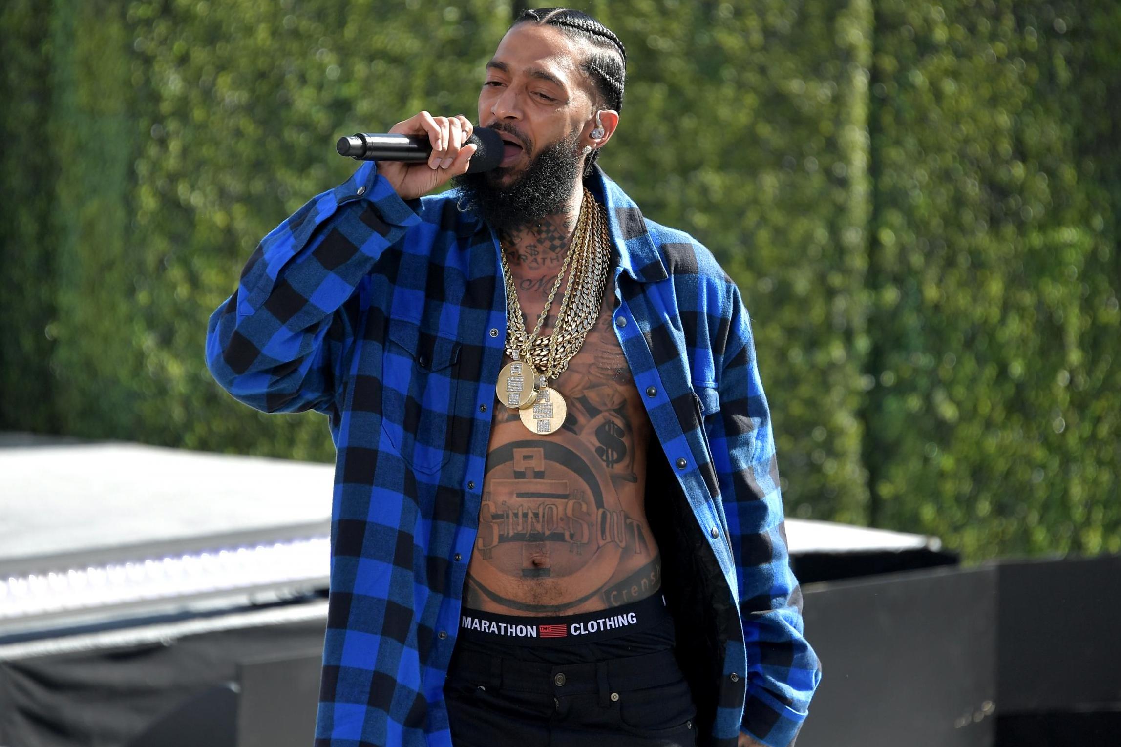 Nipsey Hussle performing at the Microsoft Theatre, LA, in June 2018 (Getty)