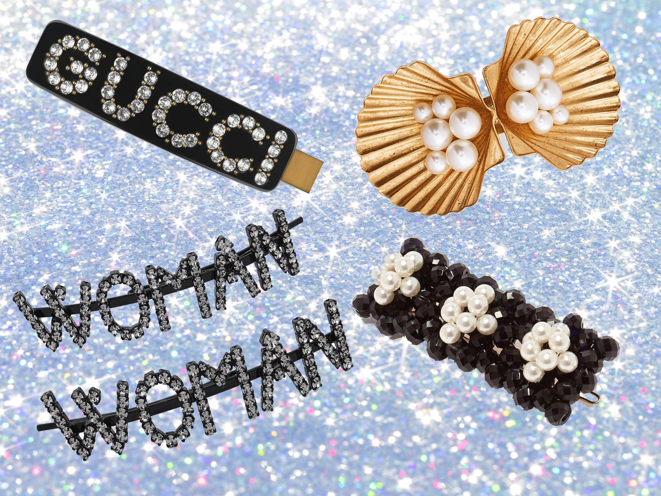 This fledgling trend of pinning one’s hair back with glitzy slogan clips and pins was all over the spring/summer 2019 runways