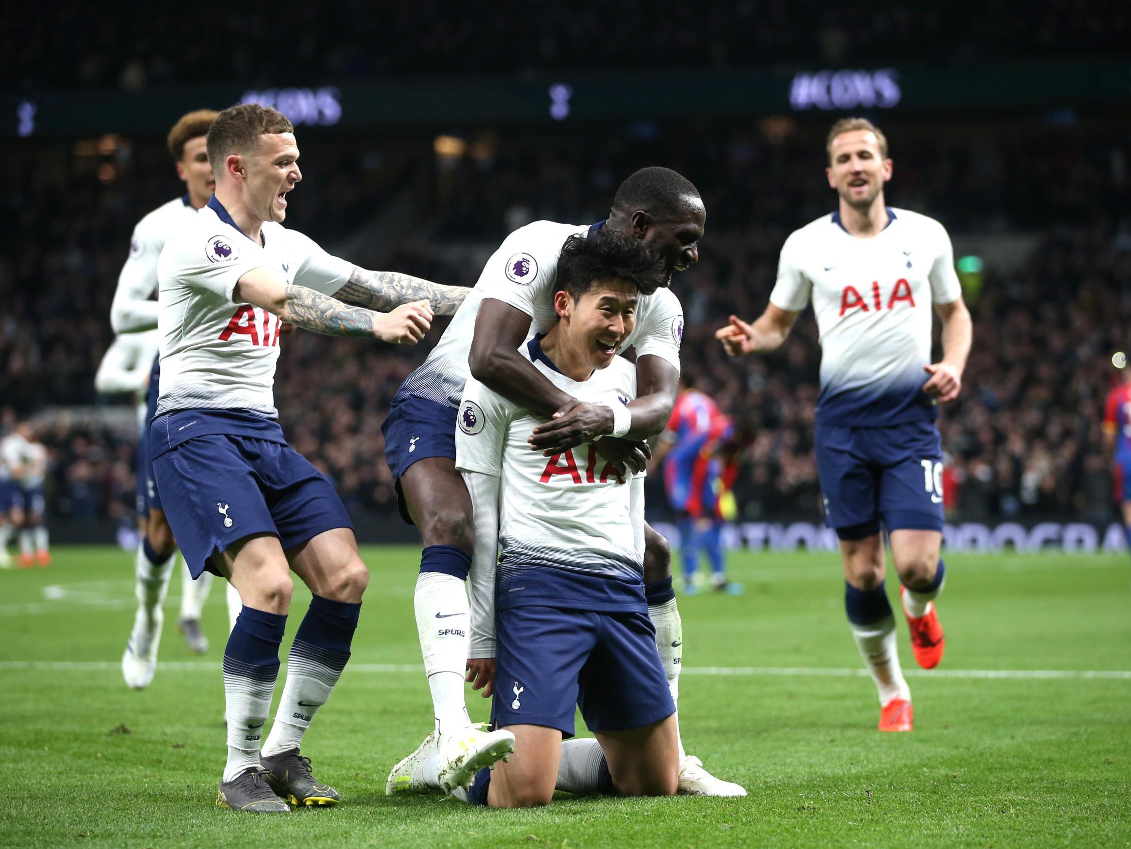 Tottenham celebrate their first goal in their new stadium