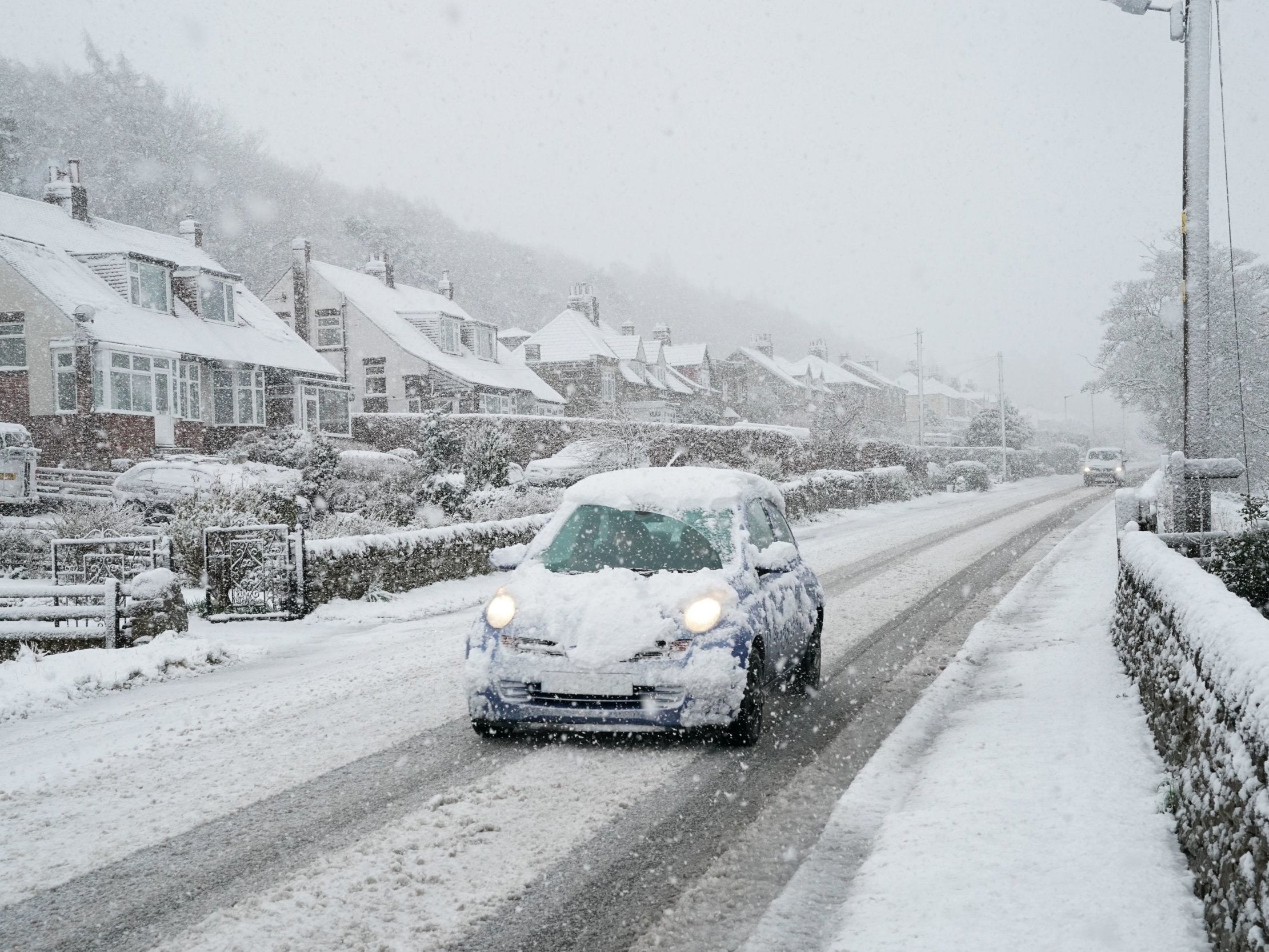 Snow covered road in Northumberland on 3 April, 2019