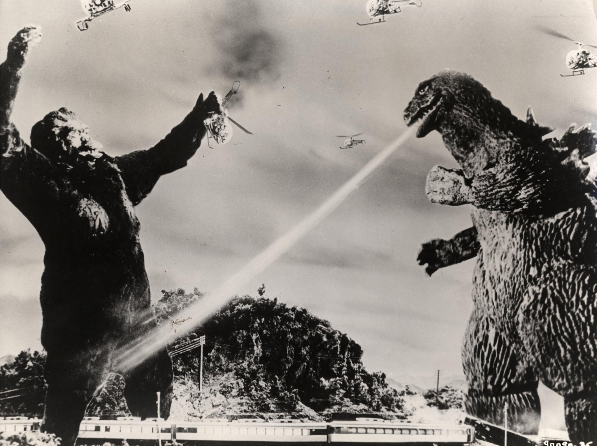 Giant ape and mutant dinosaur battle it out in the 1962 movie ‘King Kong vs Godzilla’ (Rex)