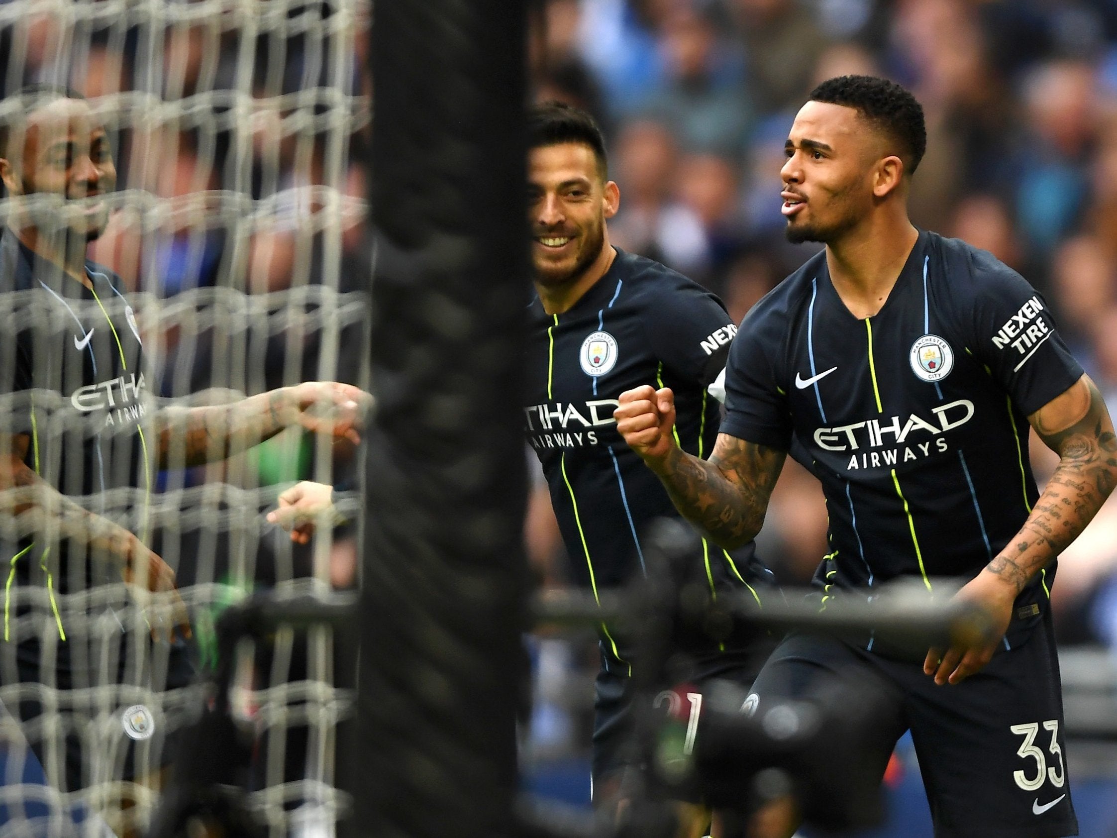 Gabriel Jesus celebrates scoring the game’s only goal