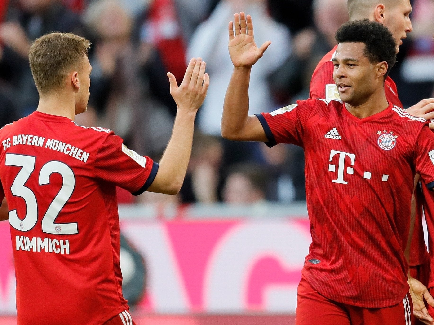 Serge Gnabry celebrates scoring Bayern's fourth