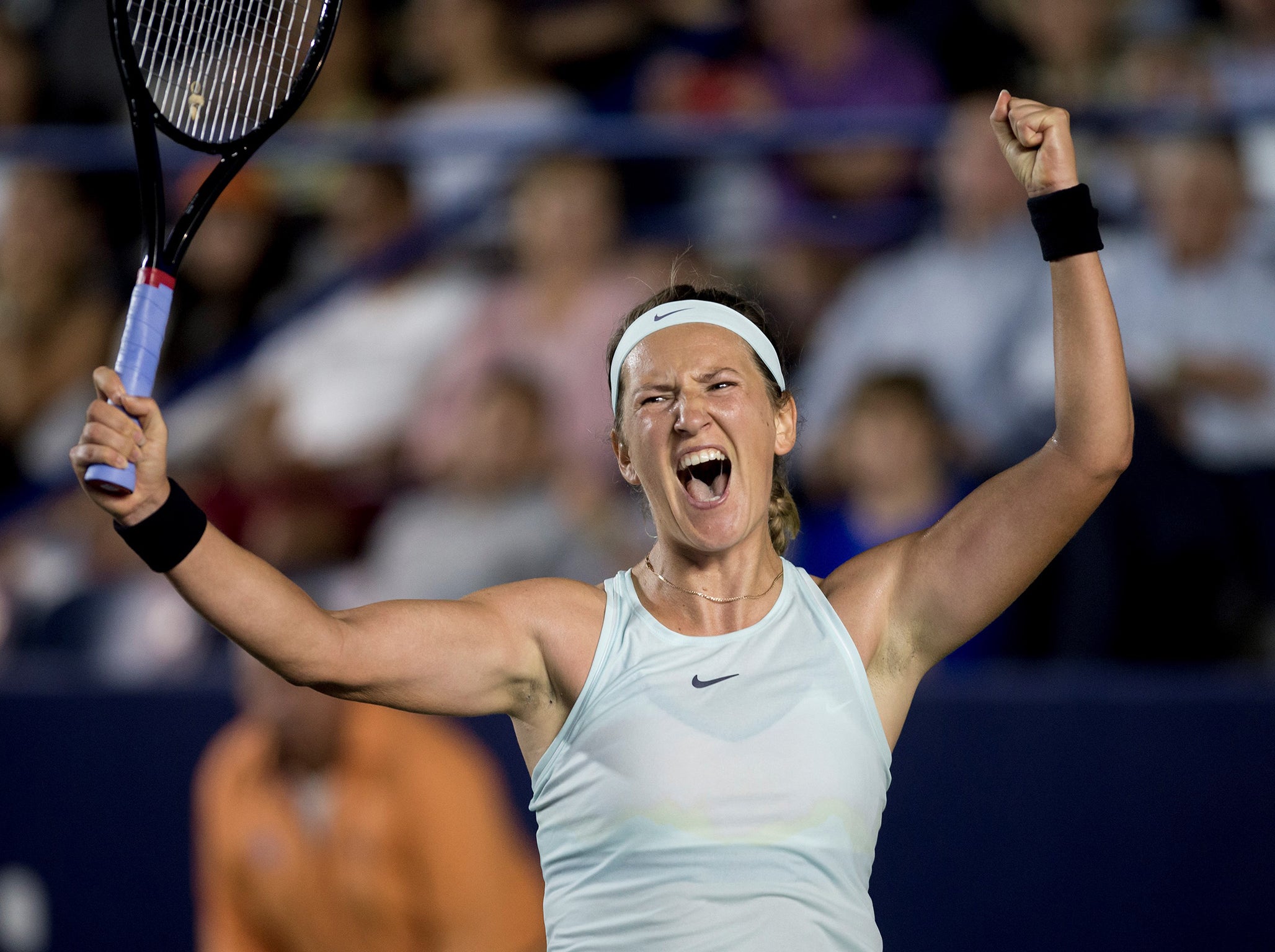 Victoria Azarenka celebrates victory