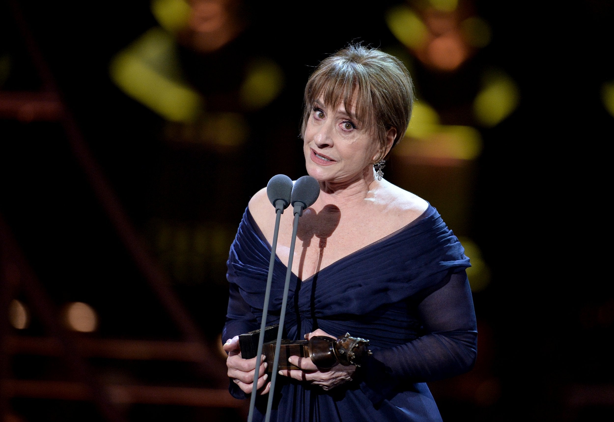 Patti LuPone accepts the Oliver Award for Best Actress in a Supporting Role in a Musical, for her performance in Company