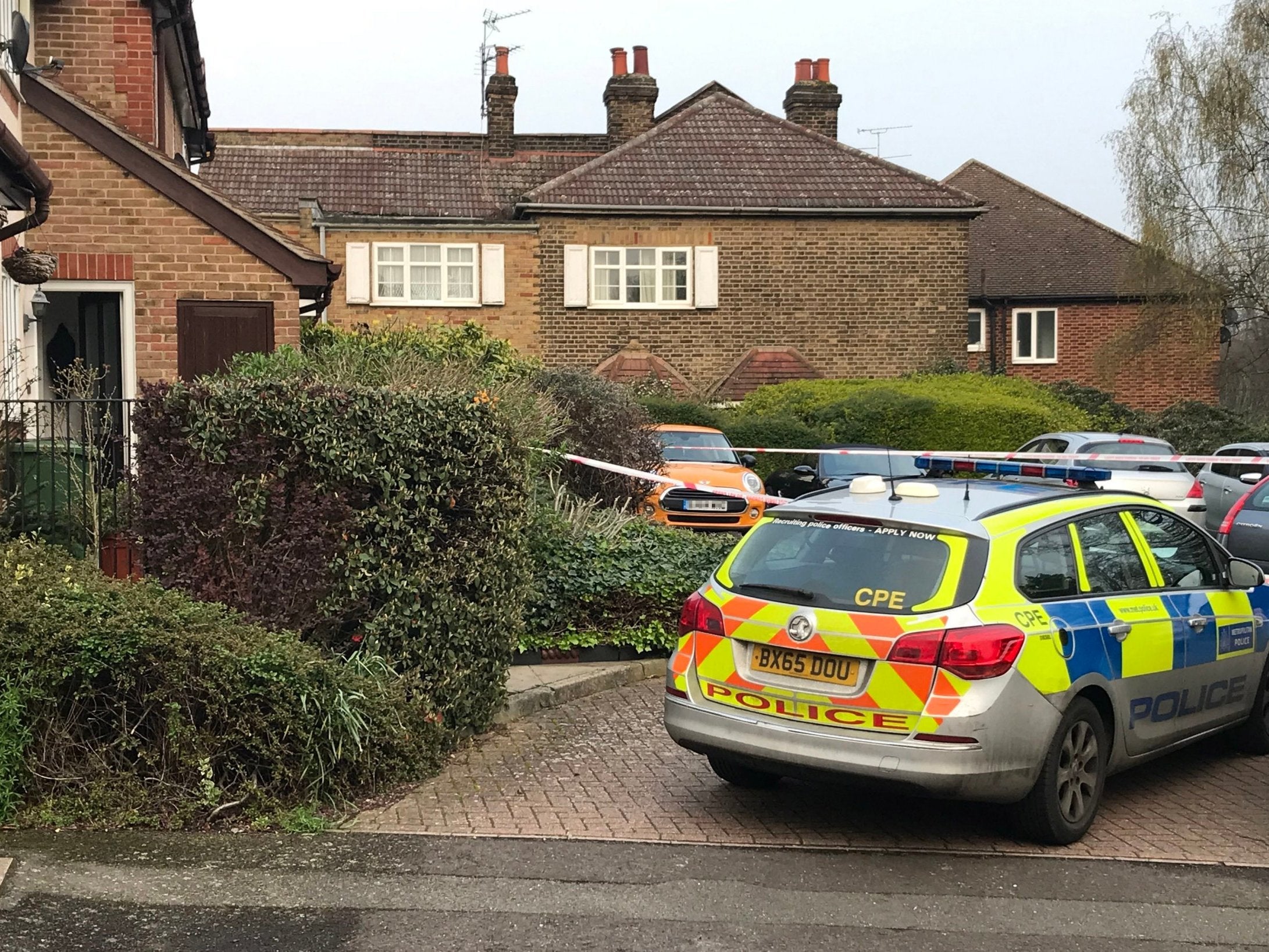 Police outside an address in Westminster Gardens, Chingford where two 19-year-old men were found with stab wounds on 8 April 2019.